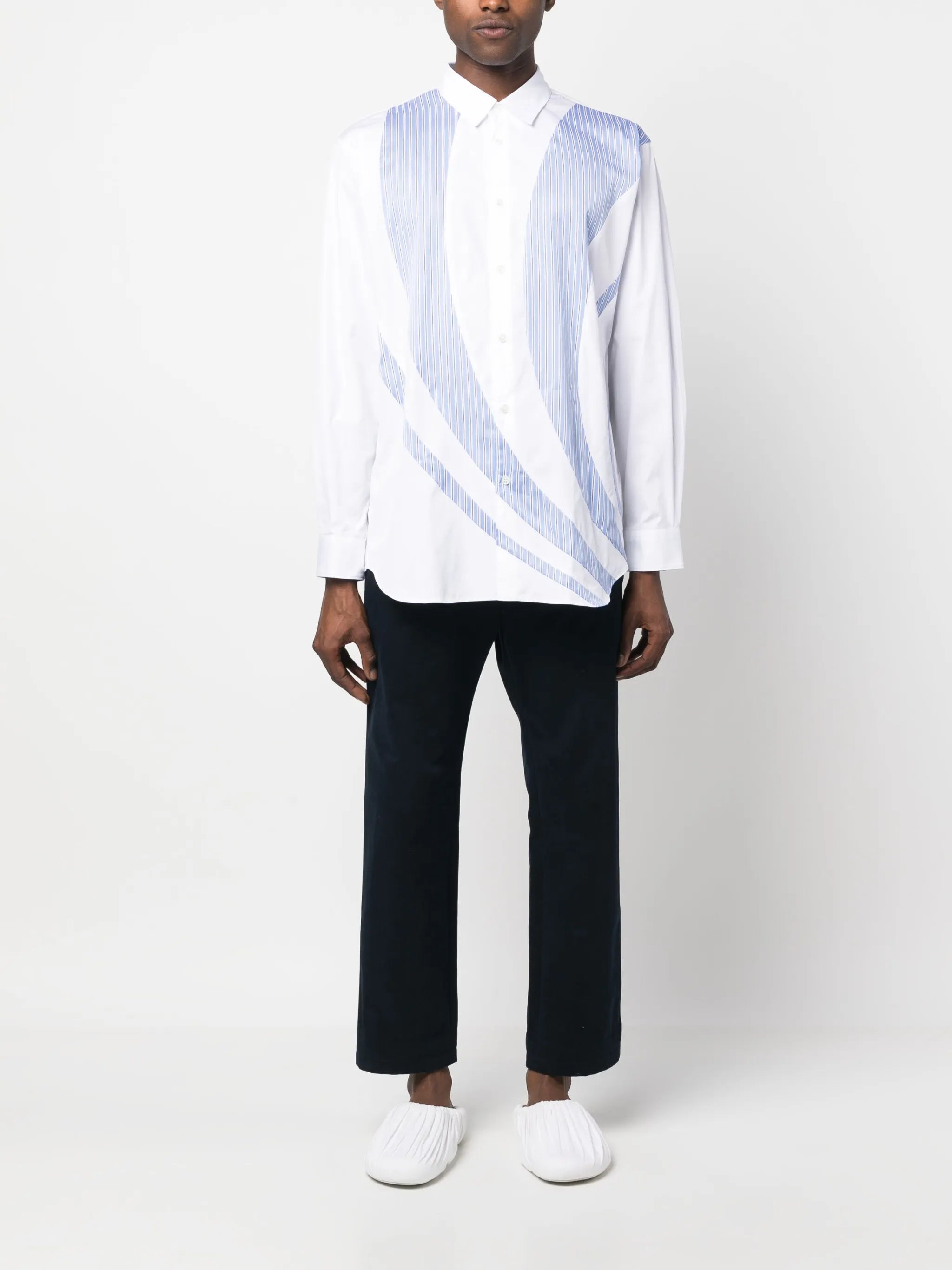 stripe-panelling cotton shirt