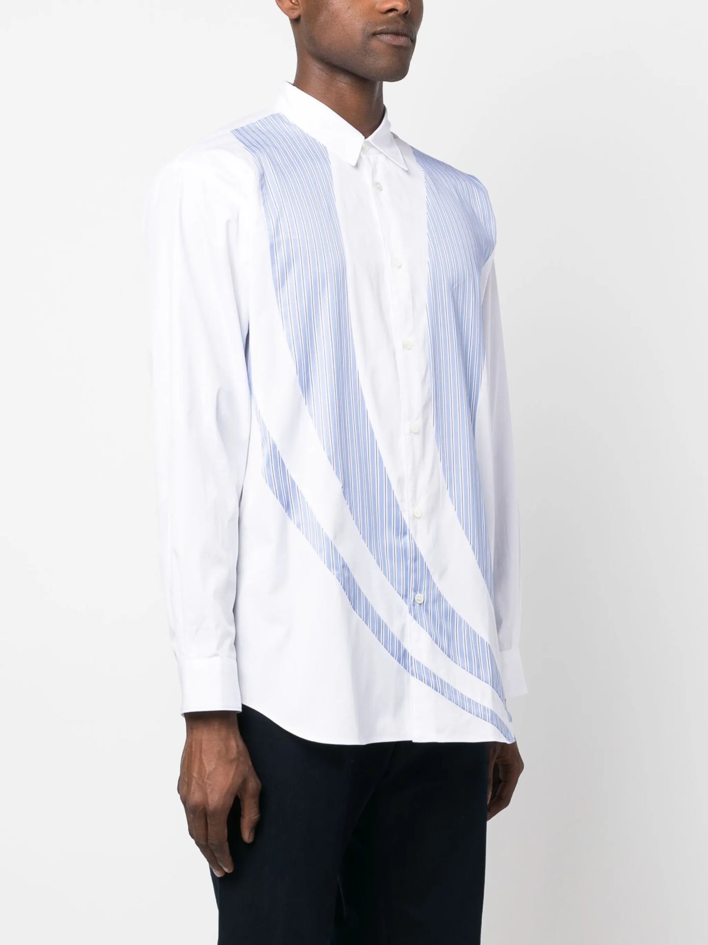 stripe-panelling cotton shirt