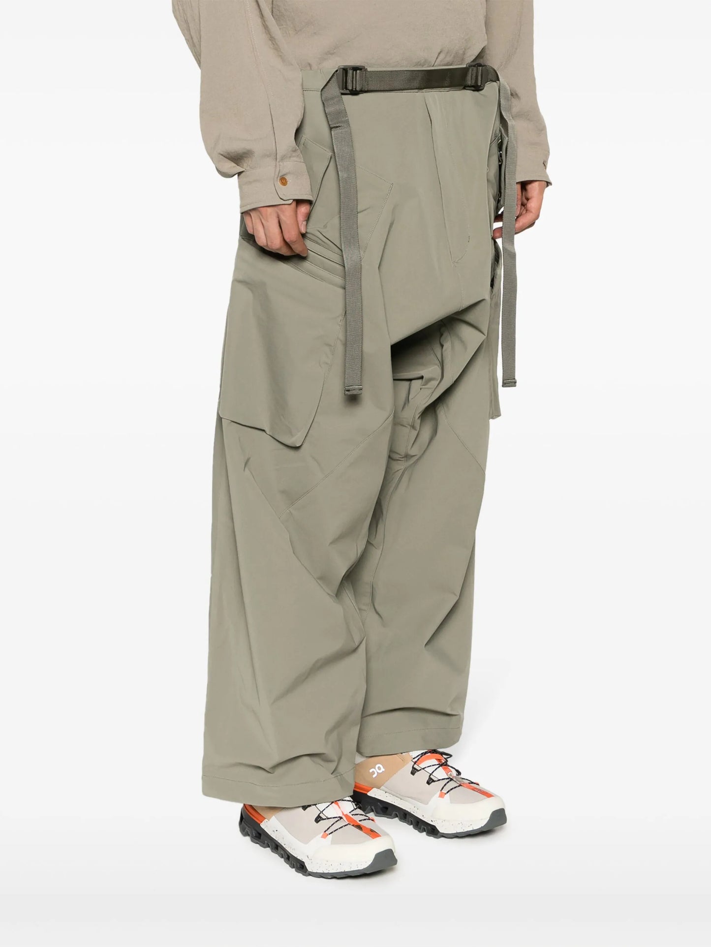 belted ruched drop-crotch trousers