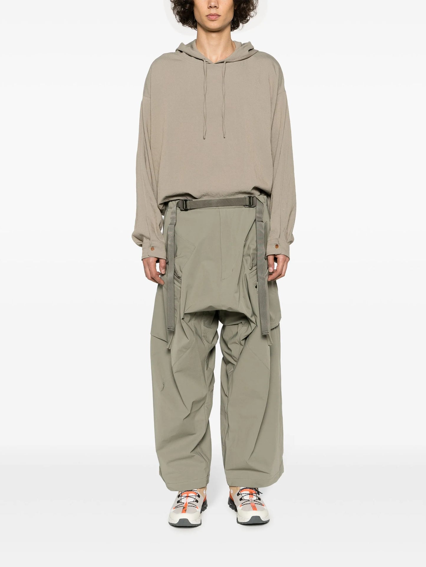 belted ruched drop-crotch trousers