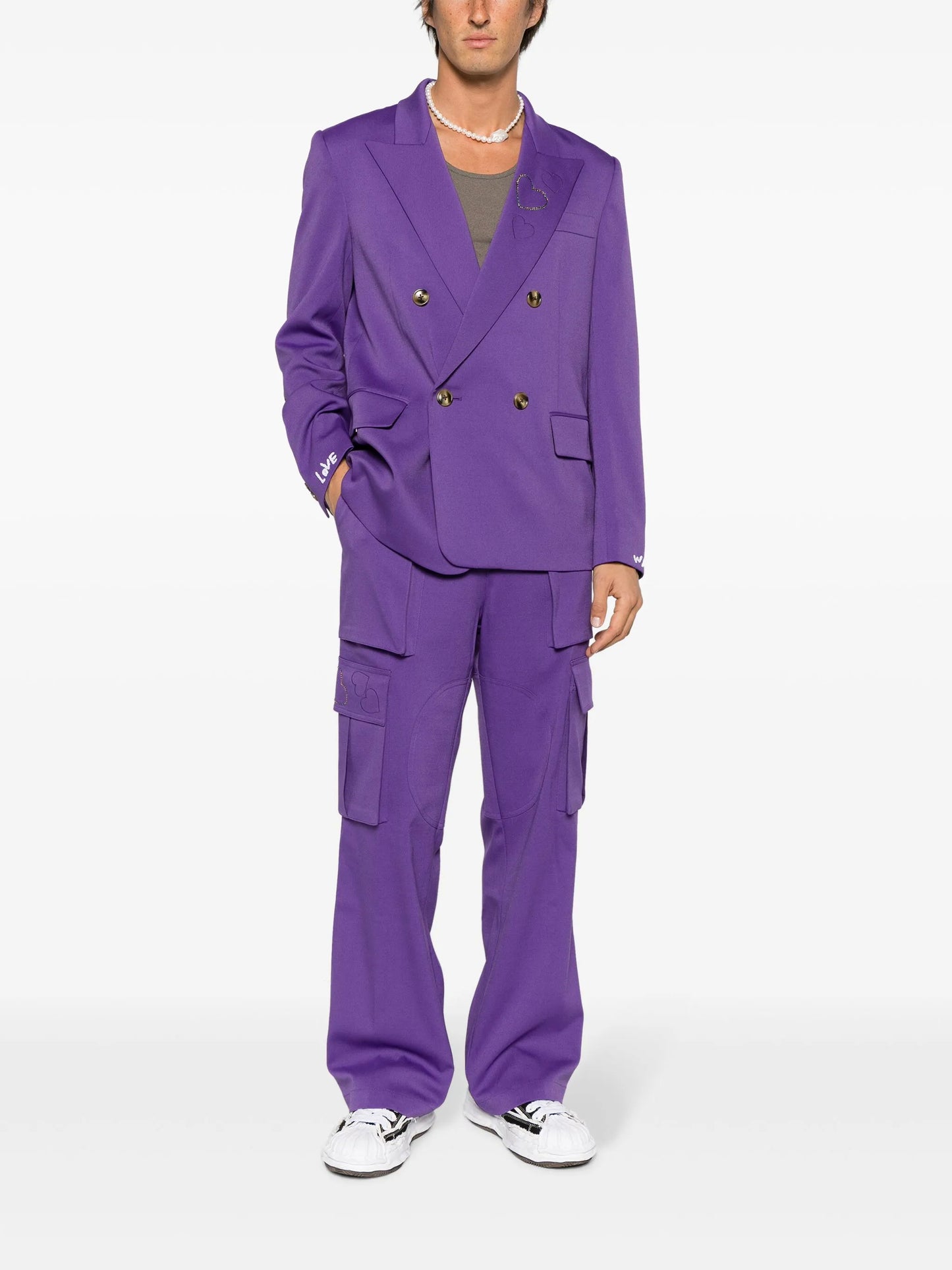 heart-embroidered cargo trousers