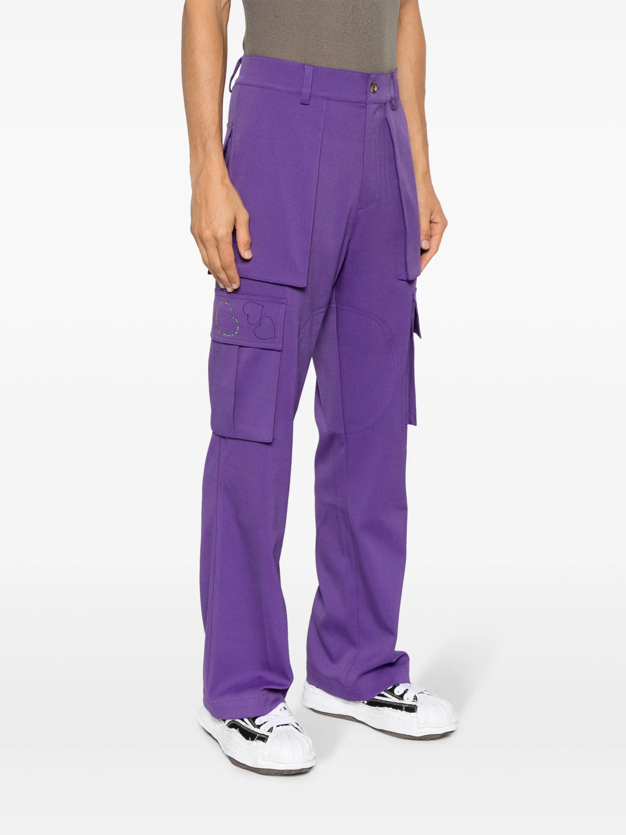 heart-embroidered cargo trousers