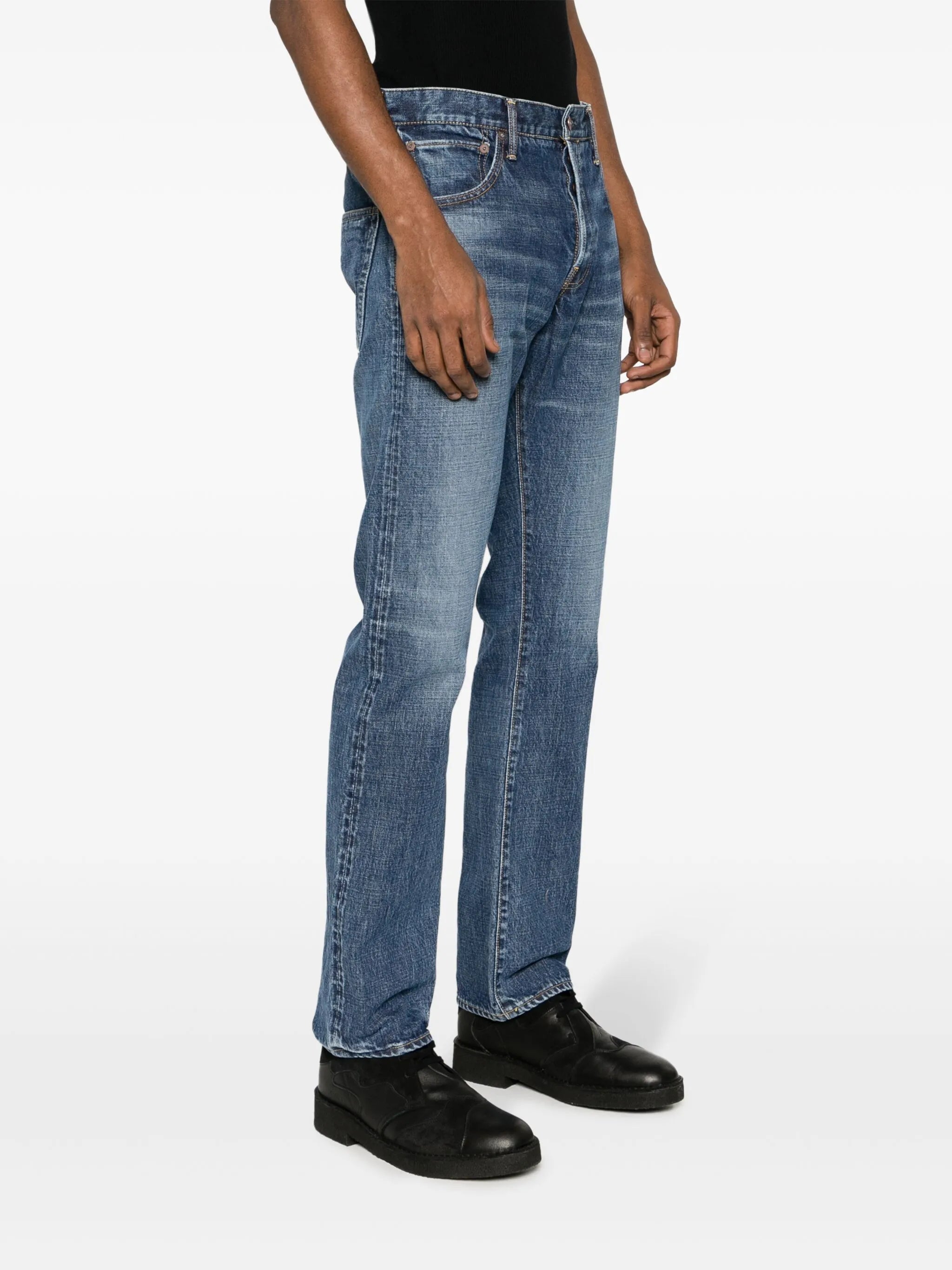 logo-patch cotton straight-leg jeans