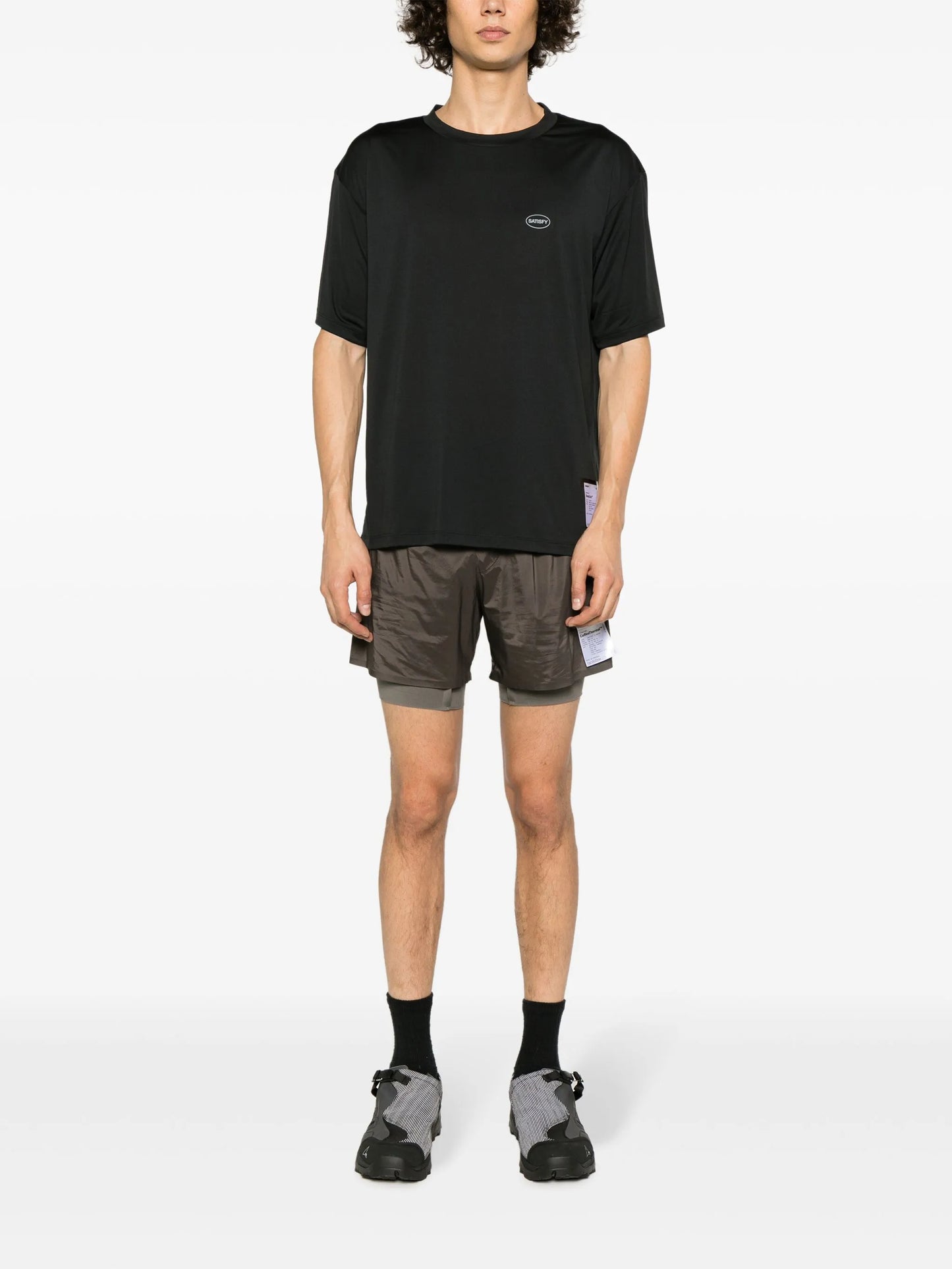 text-print elasticated-waist shorts