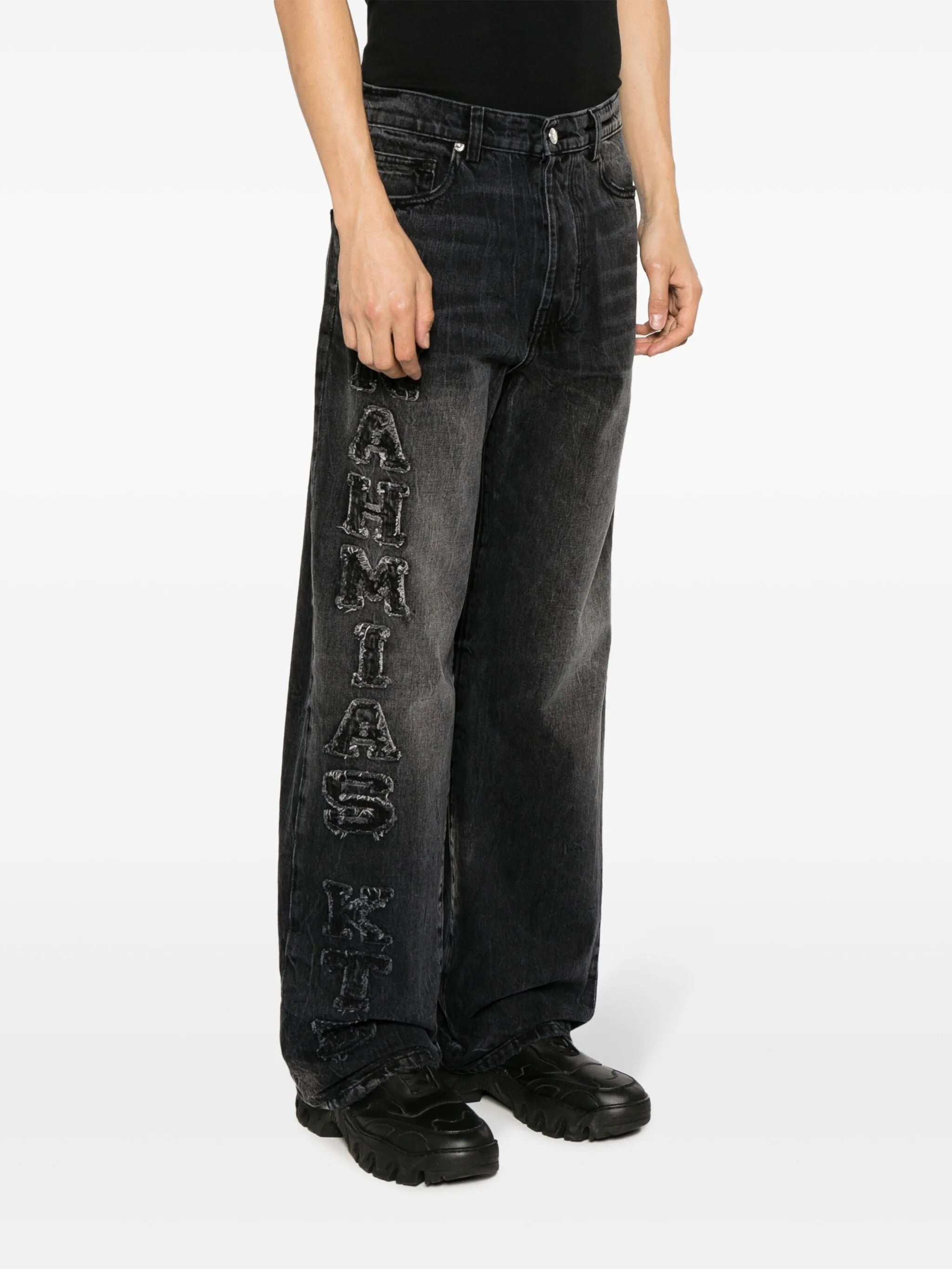 logo-patch cotton wide-leg jeans
