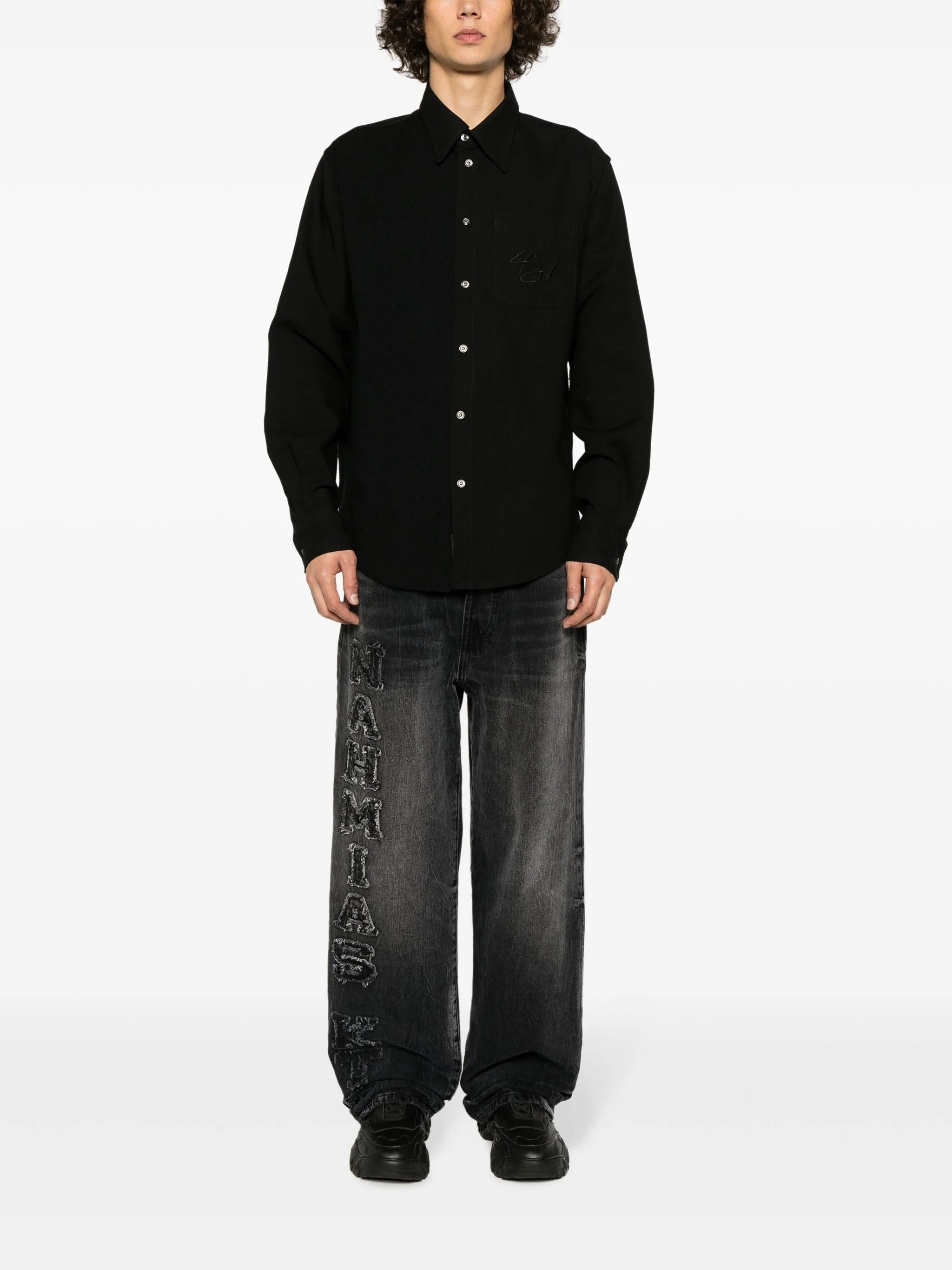 logo-patch cotton wide-leg jeans