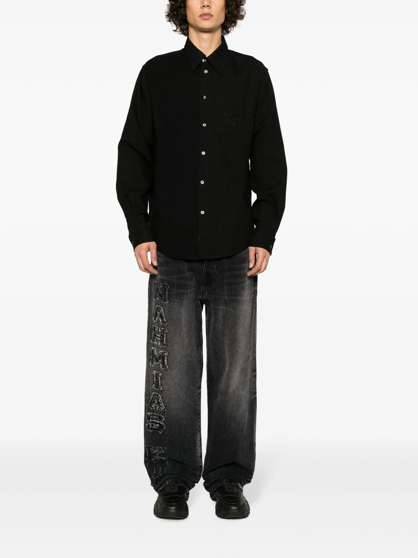 logo-patch cotton wide-leg jeans