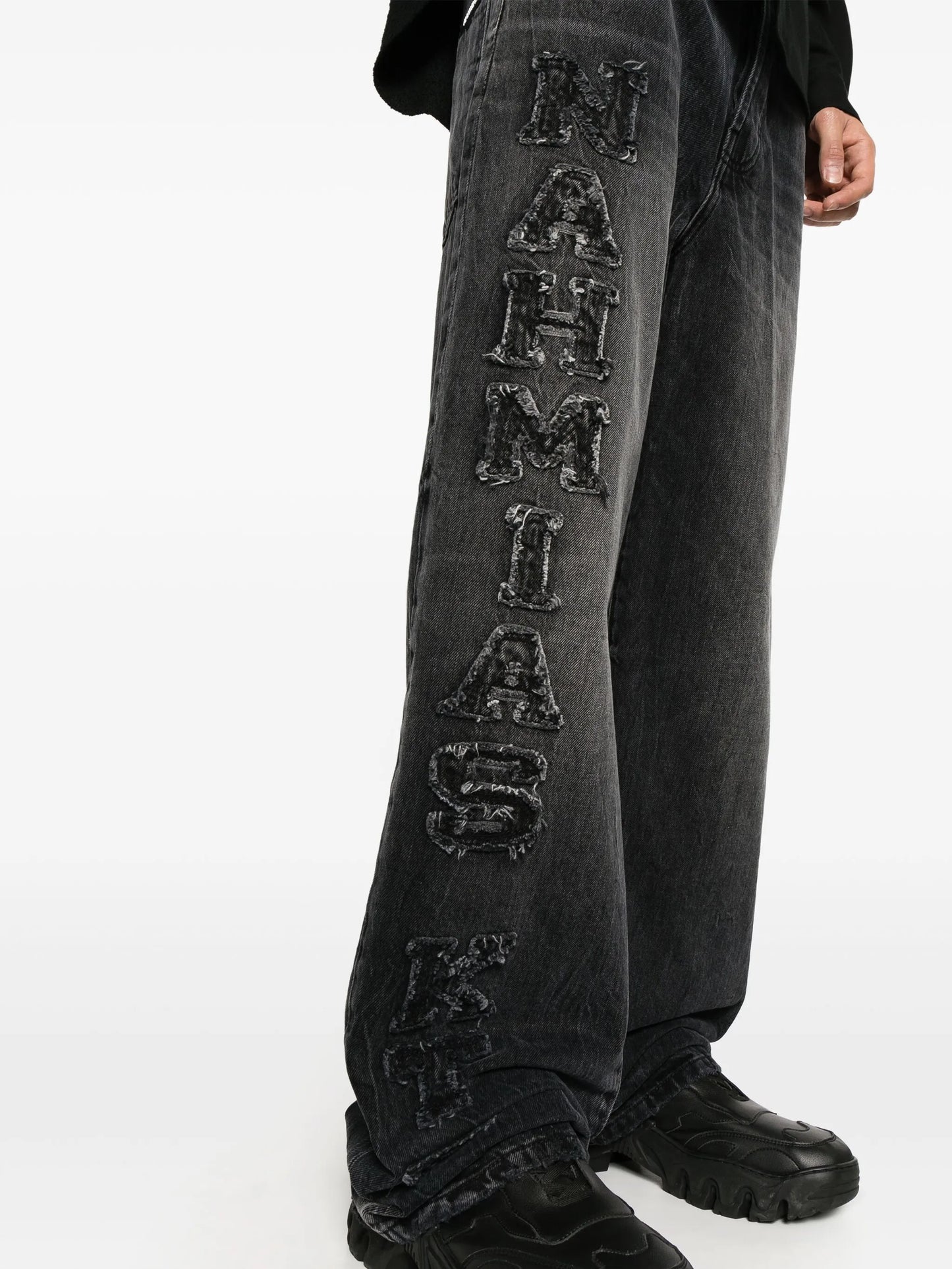 logo-patch cotton wide-leg jeans