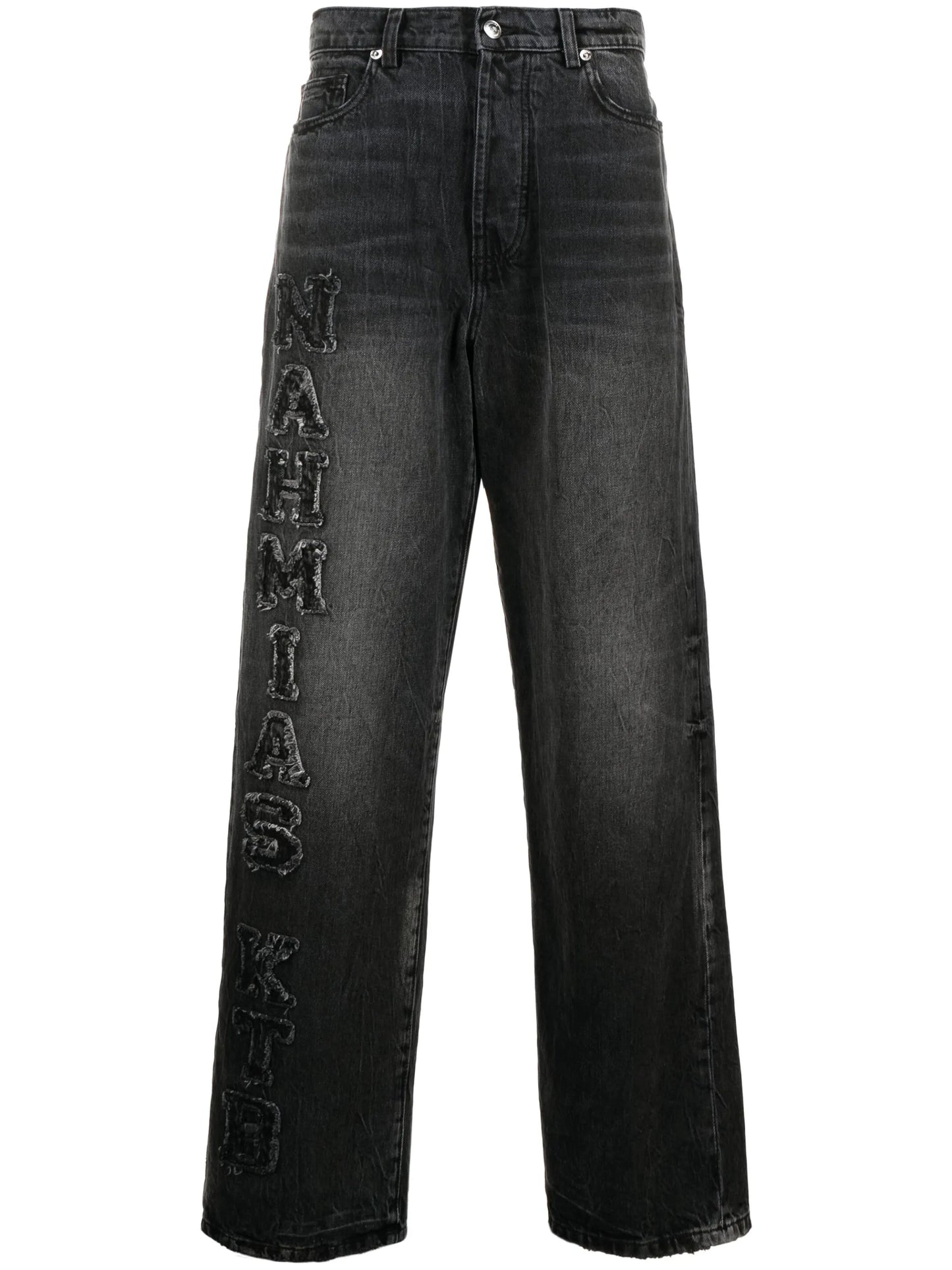 logo-patch cotton wide-leg jeans