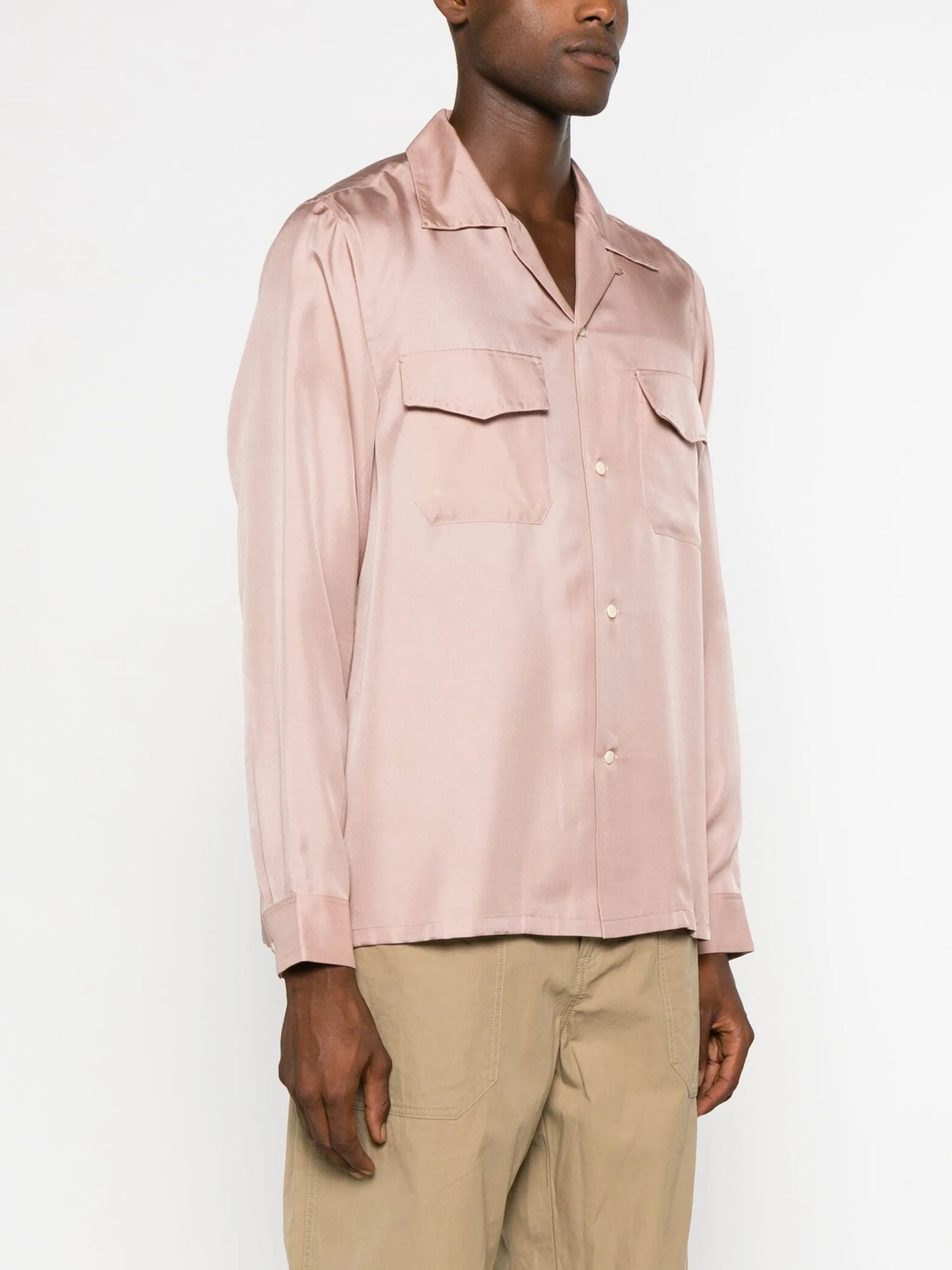 long-sleeve silk satin shirt