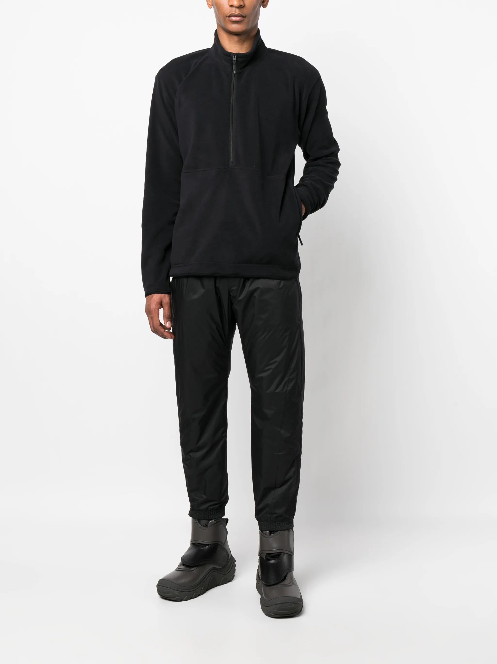 fleece-texture high-neck sweatshirt