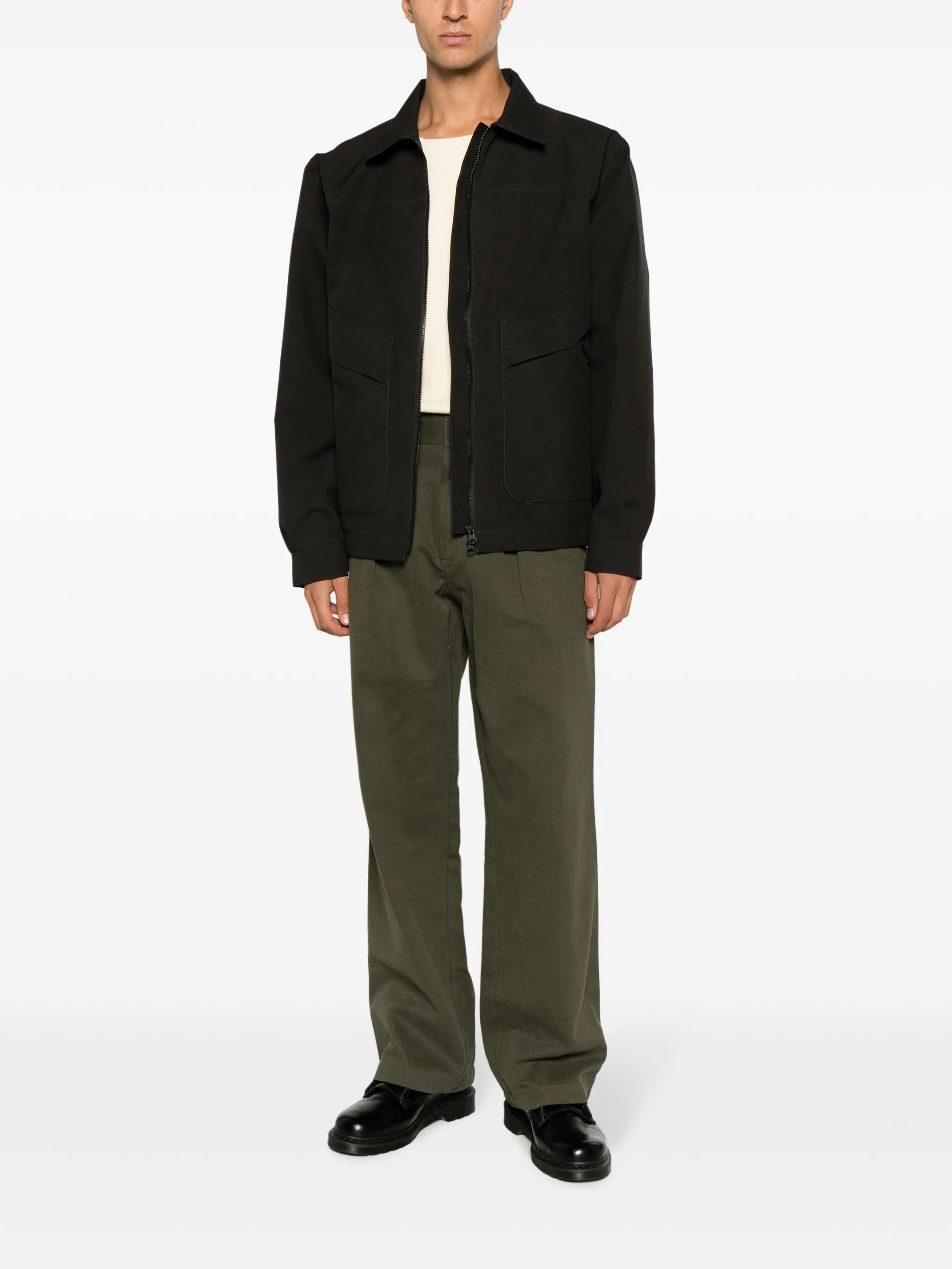 spread-collar zip-up jacket