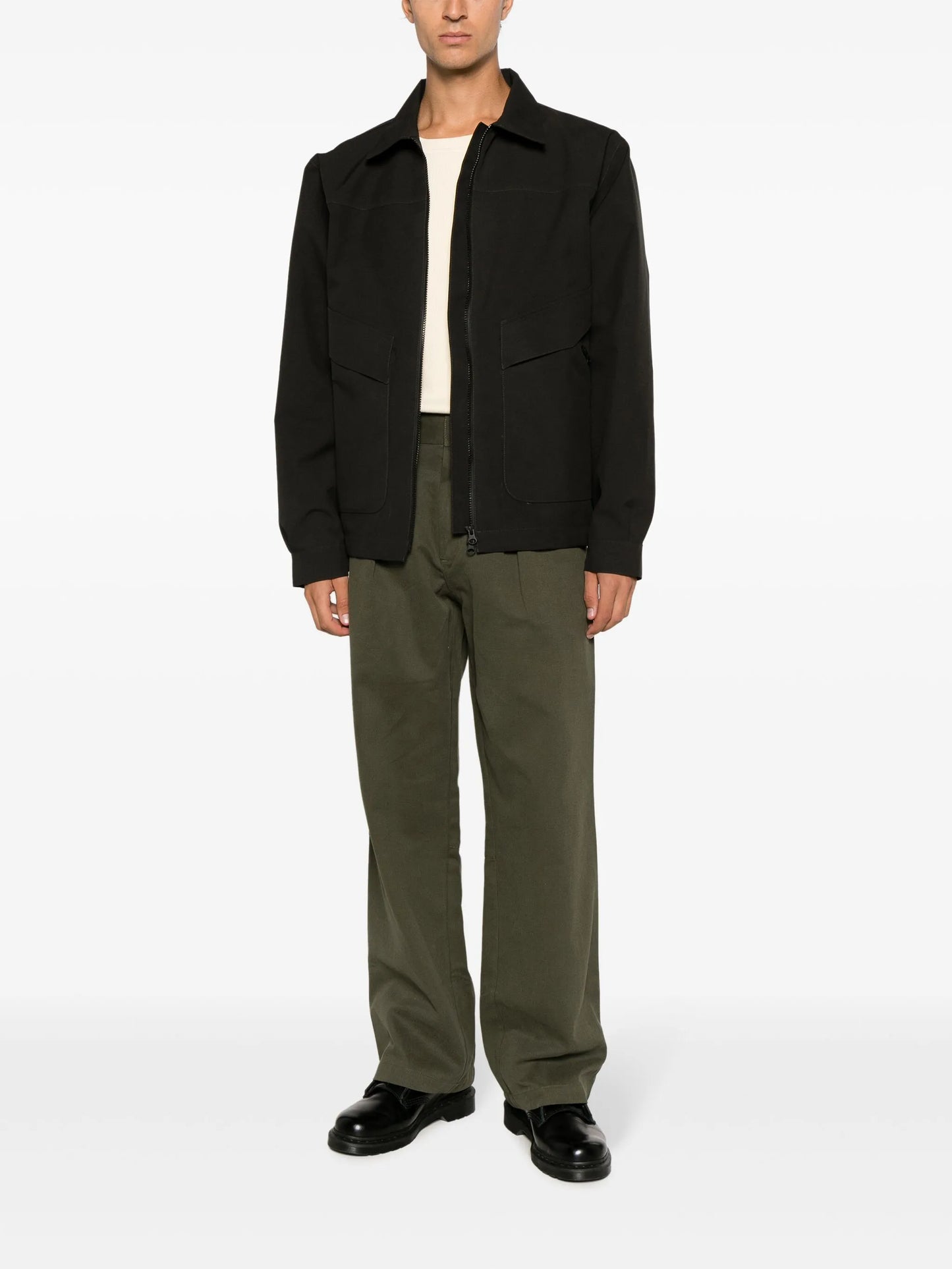spread-collar zip-up jacket