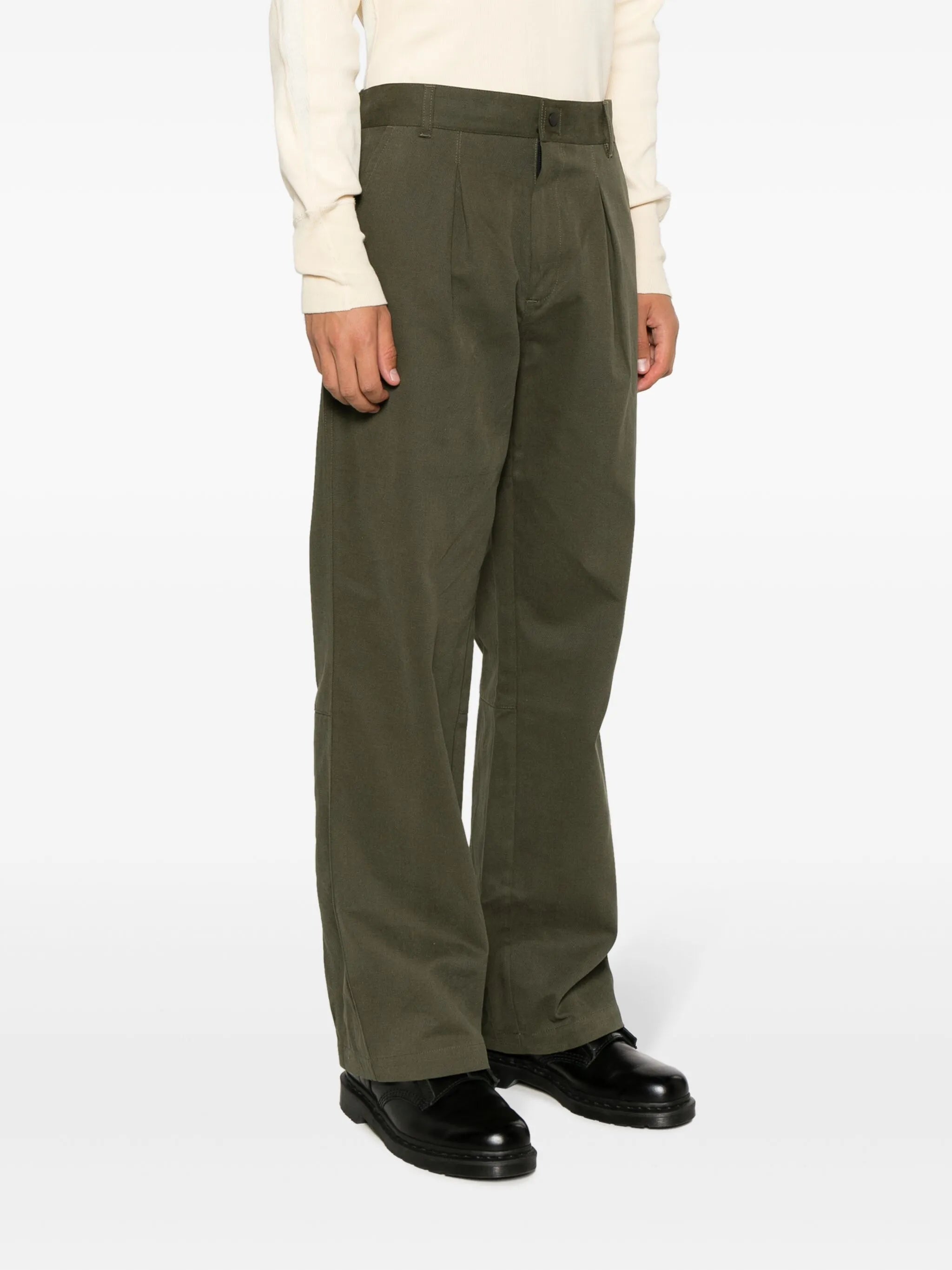 pleat-detailing cotton wide-leg trousers