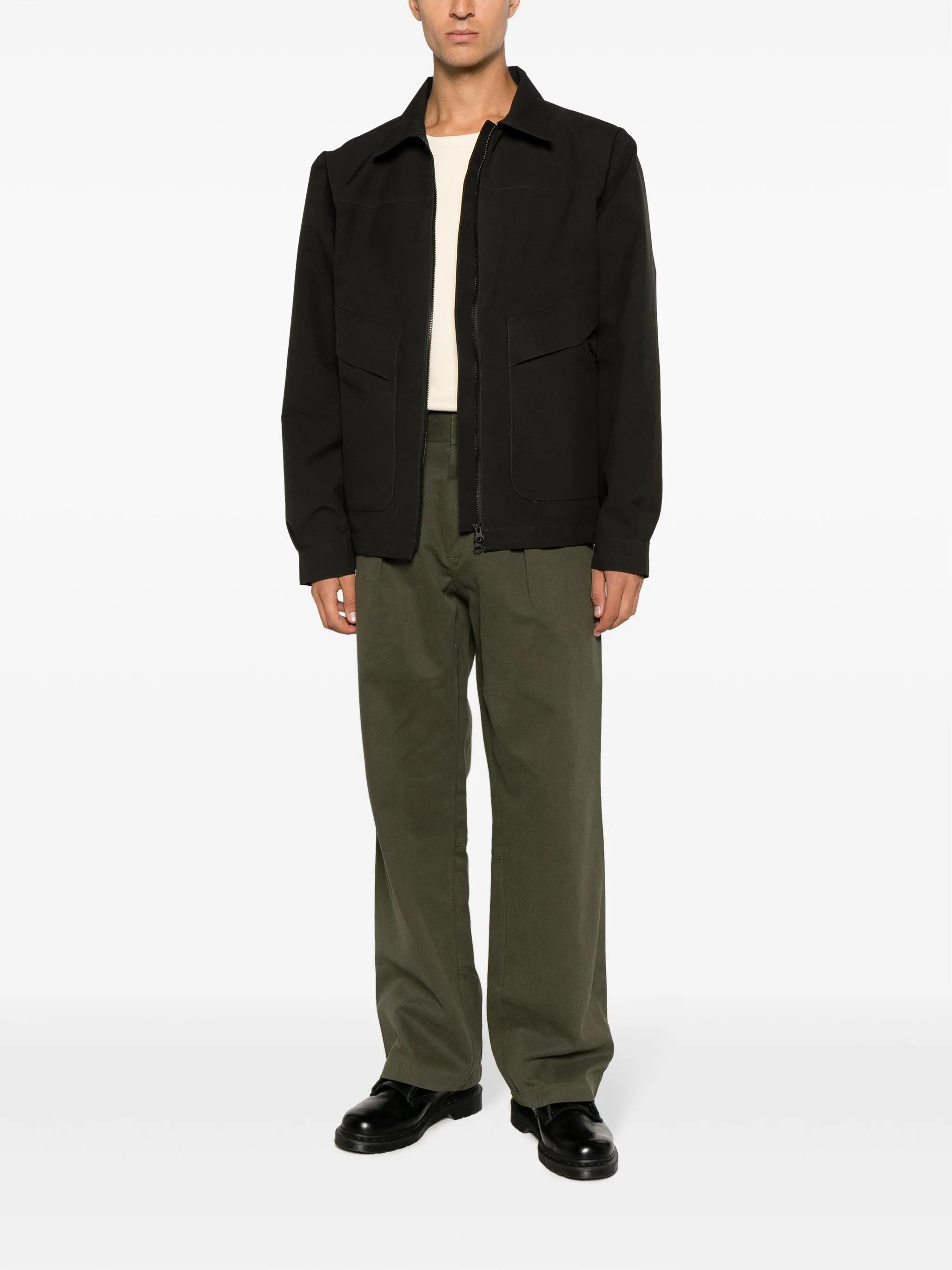 pleat-detailing cotton wide-leg trousers