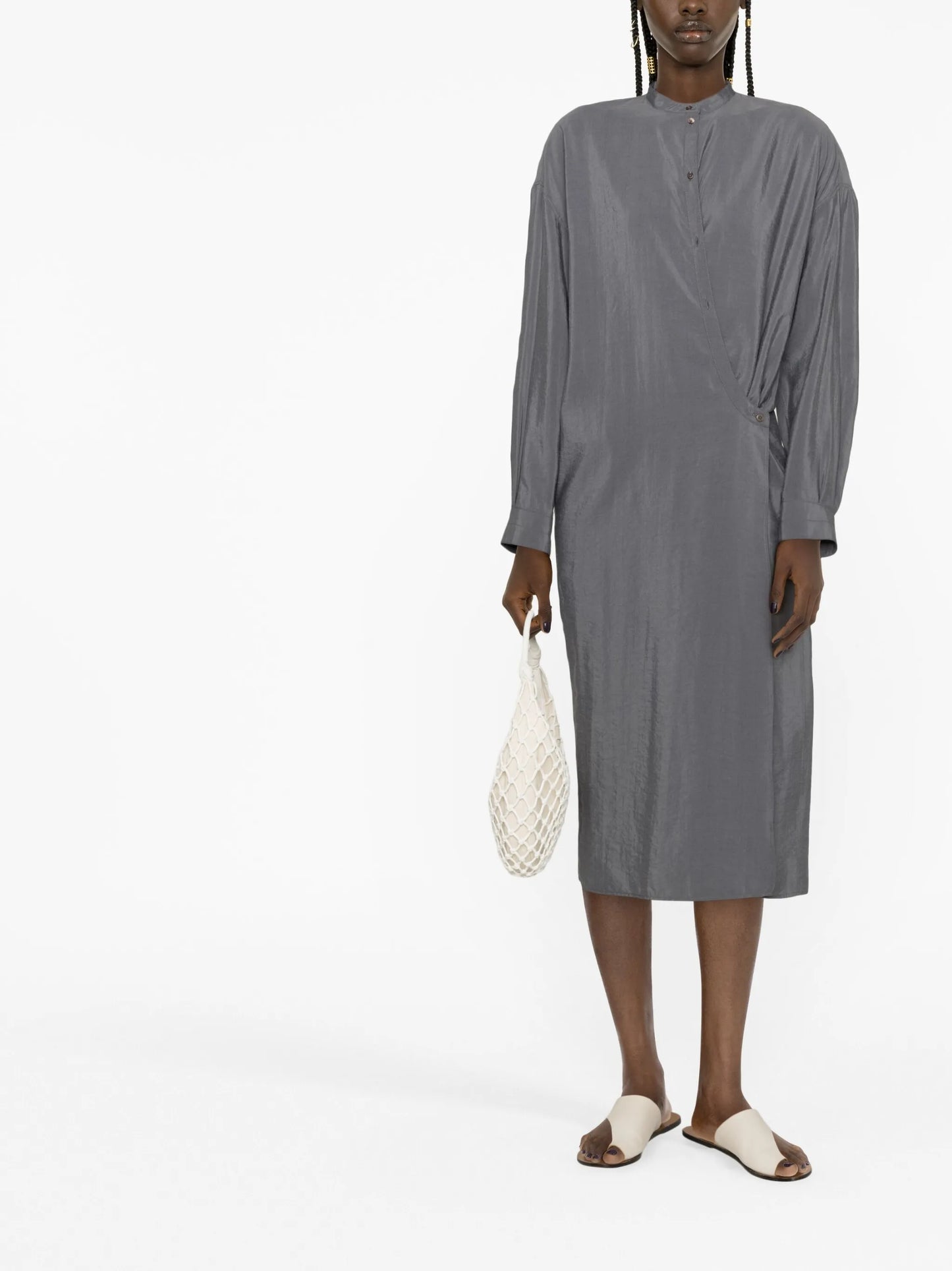 twisted officer-collar shirtdress