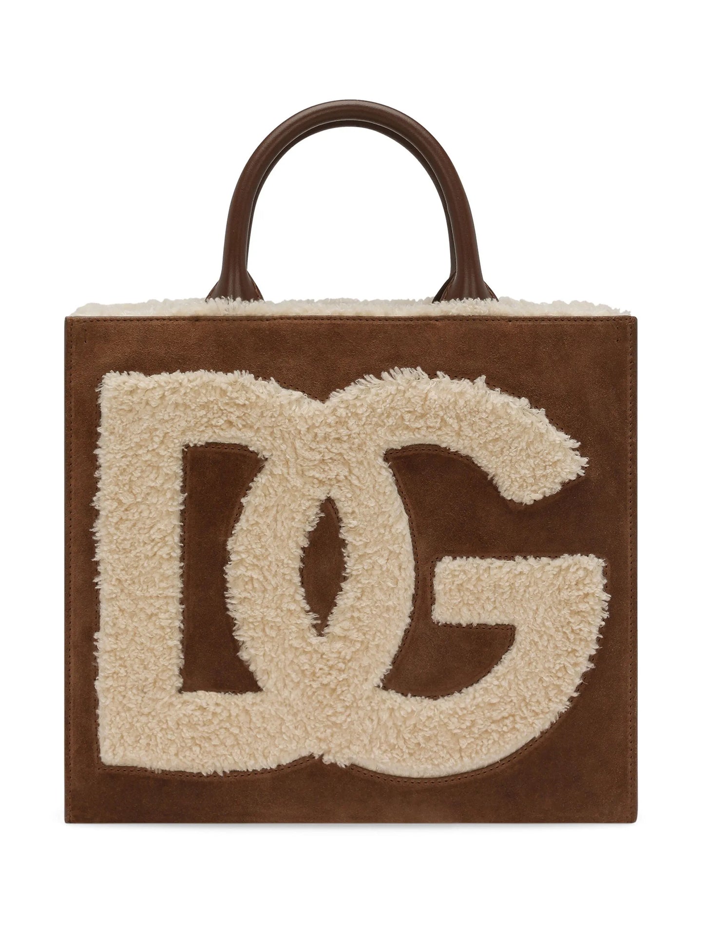 logo-embroidered shearling-detail bag