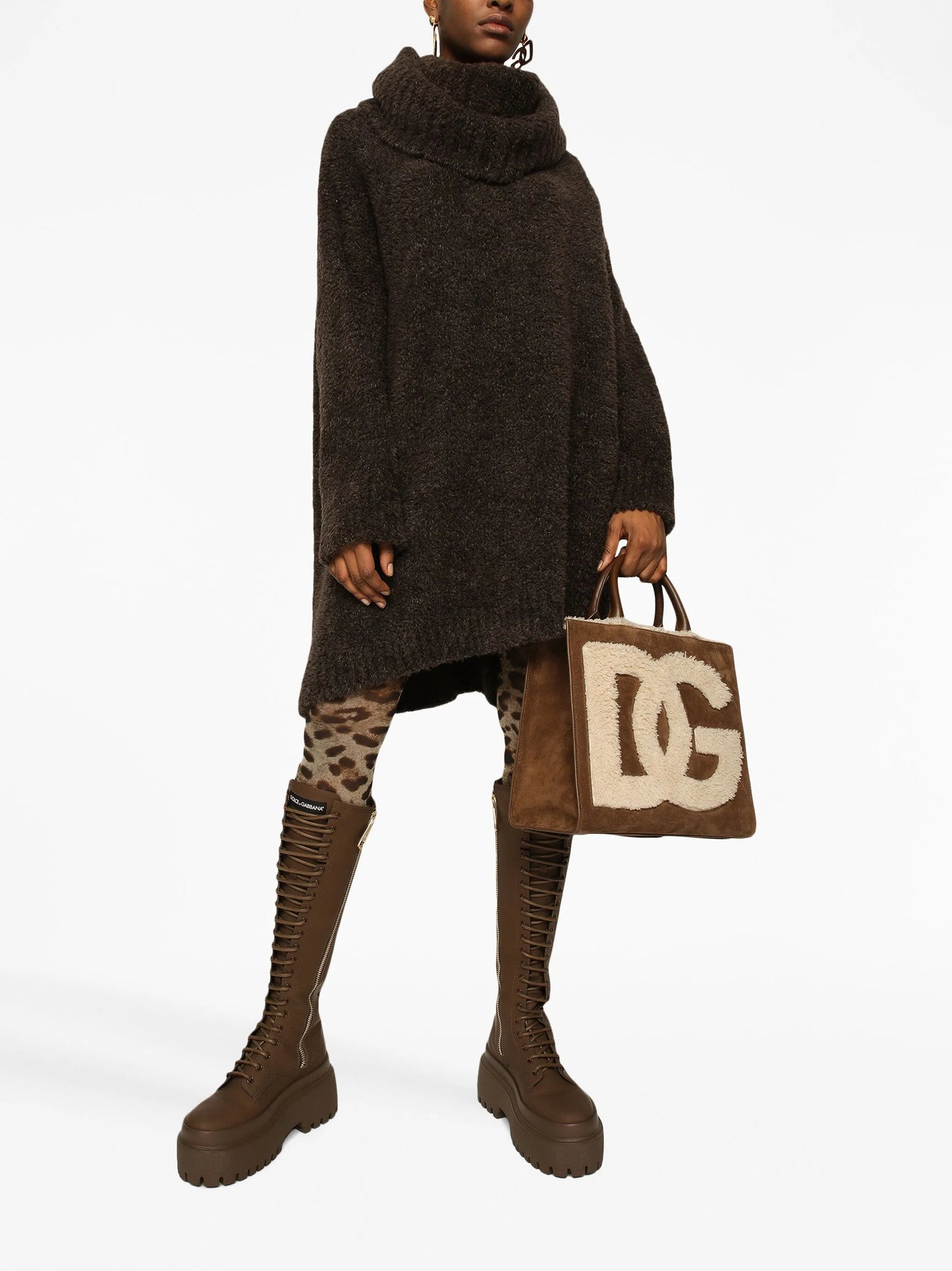 logo-embroidered shearling-detail bag