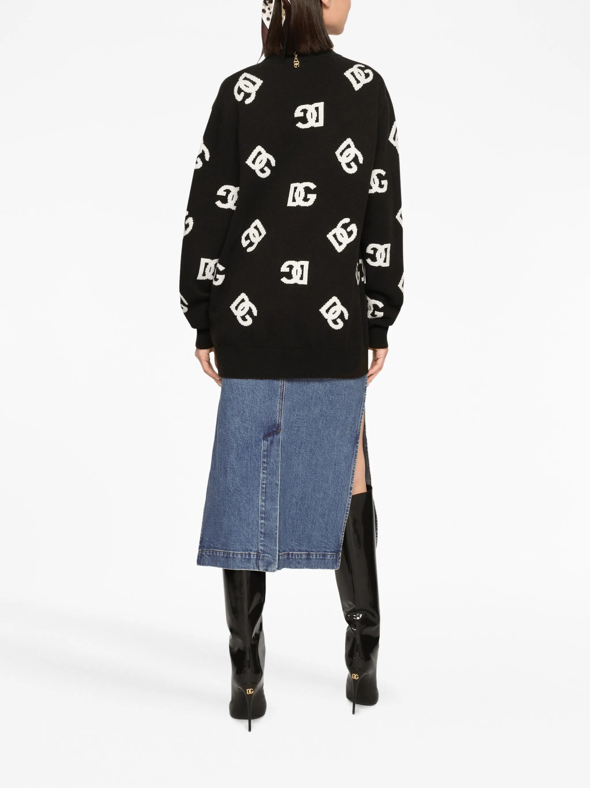 logo-plaque midi denim skirt