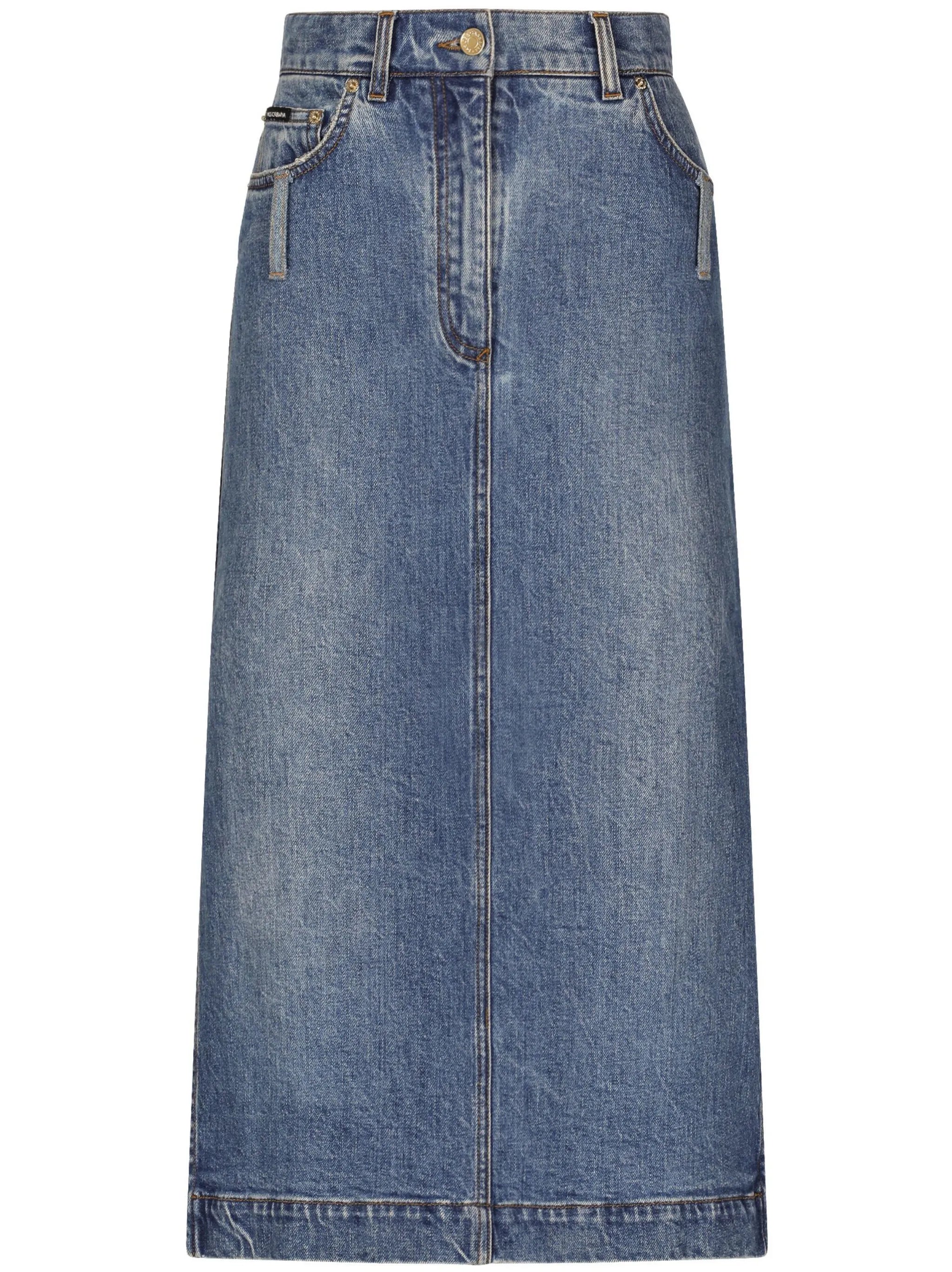 logo-plaque midi denim skirt
