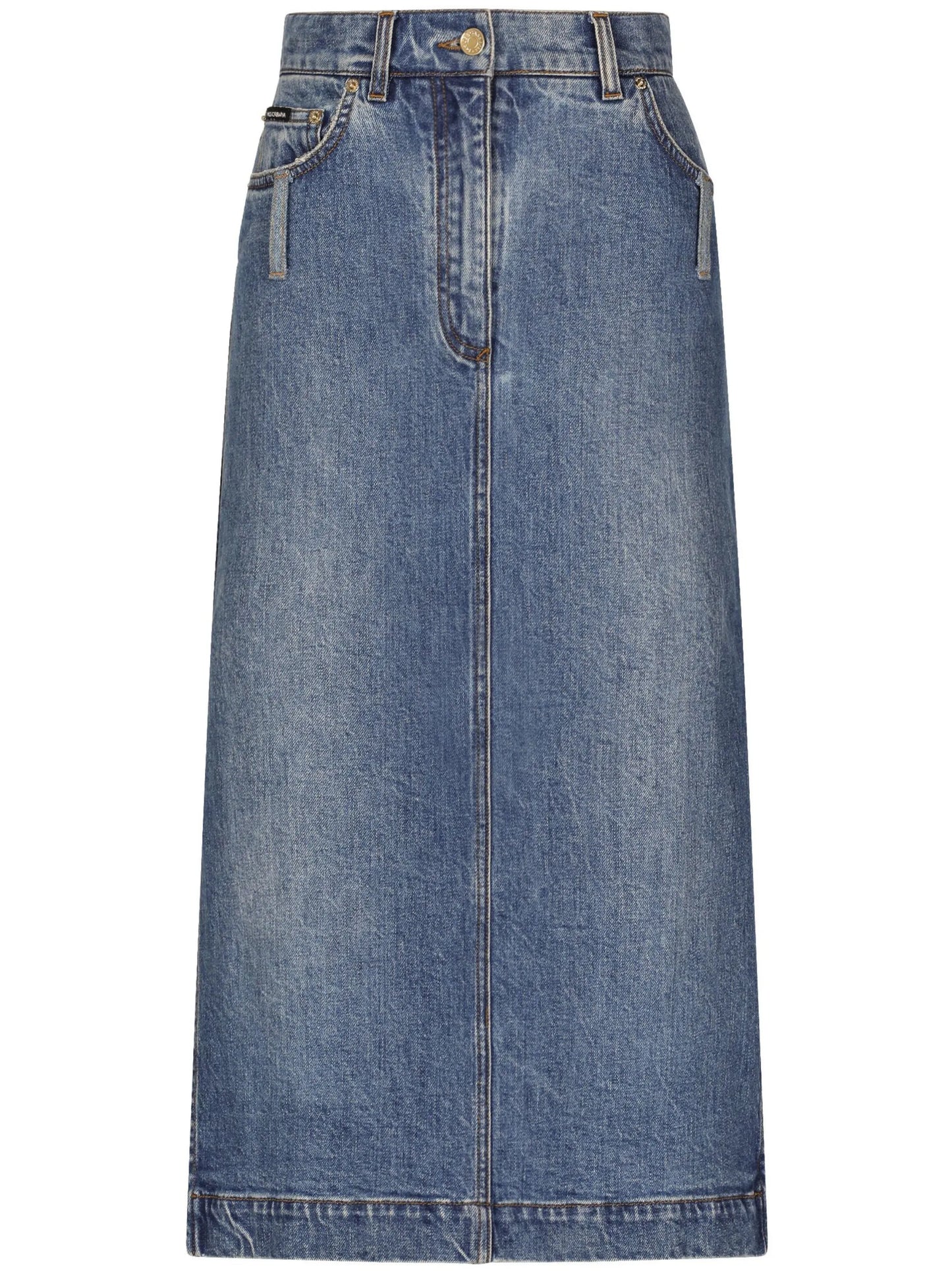 logo-plaque midi denim skirt
