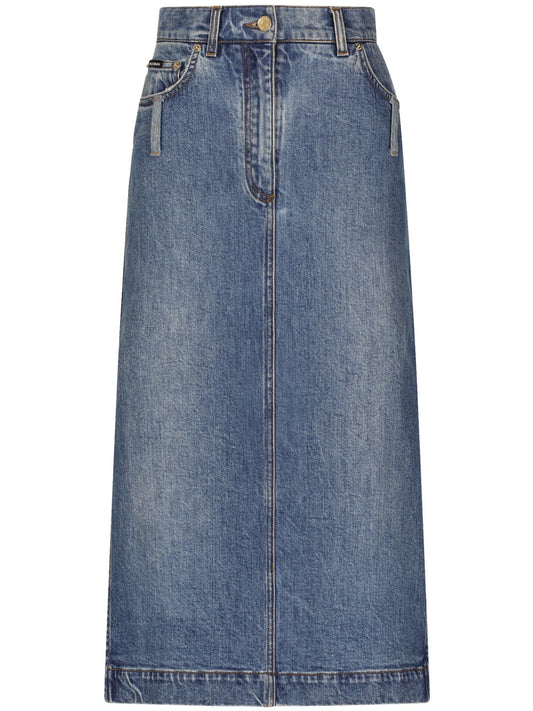 logo-plaque midi denim skirt