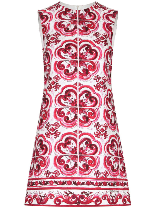 Majolica-print shift mini dress