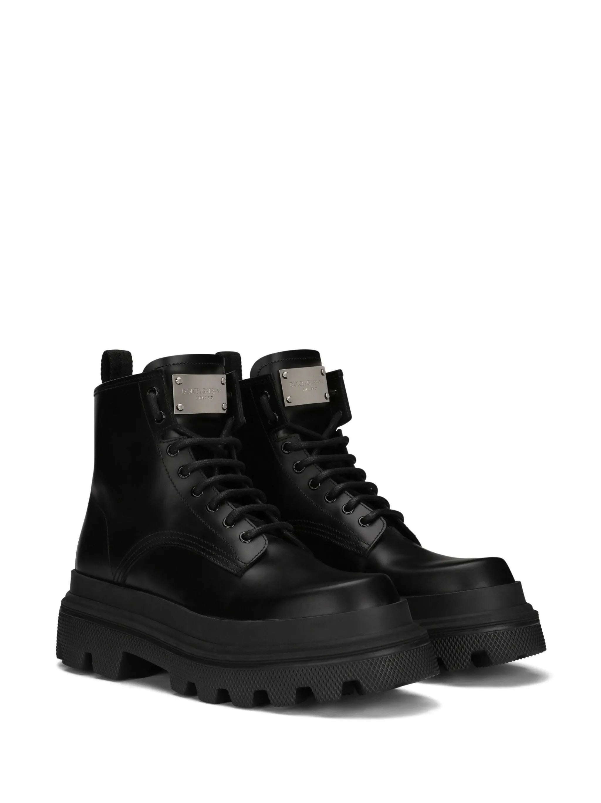 logo-plaque brushed leather ankle boots