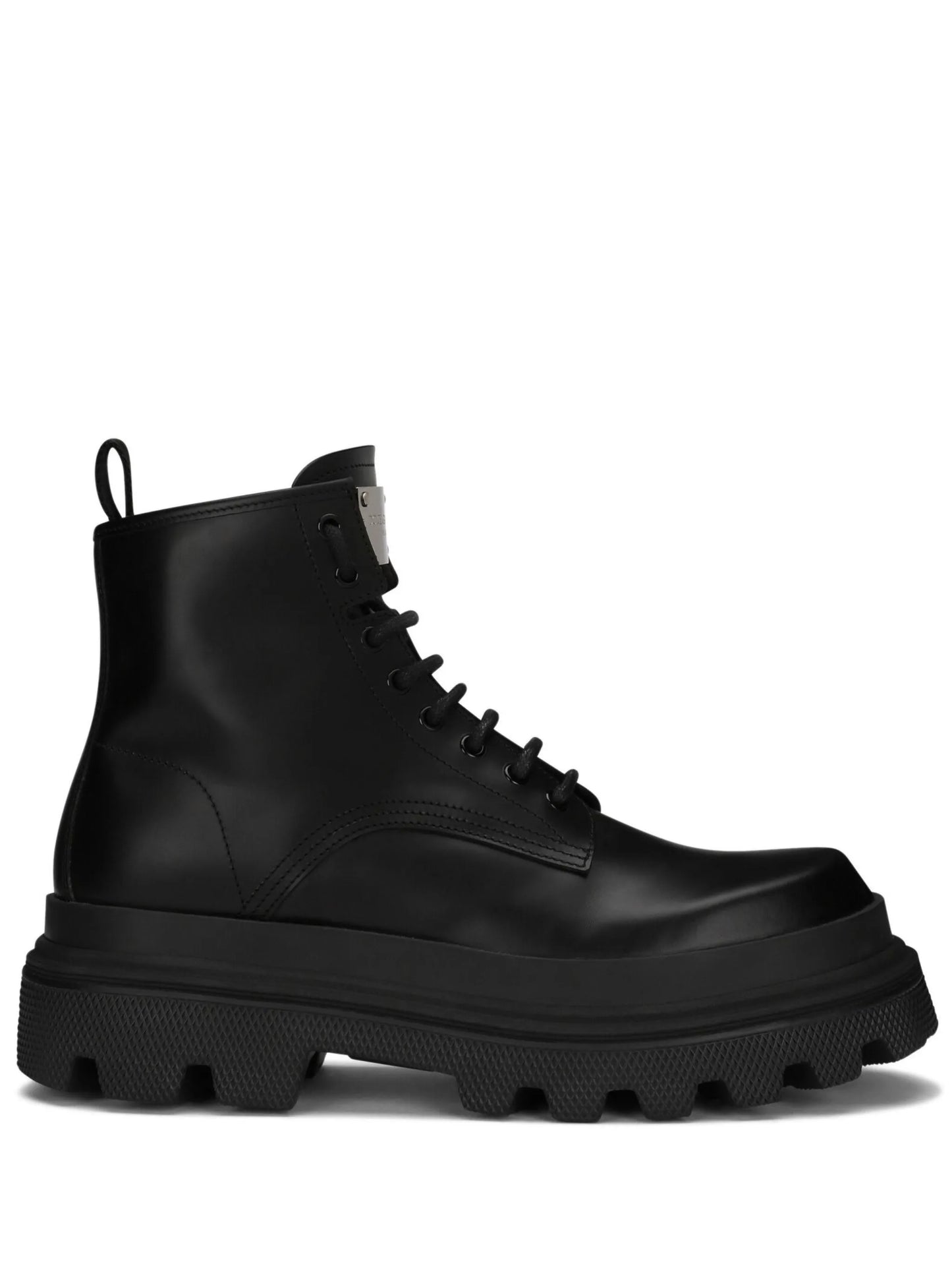 logo-plaque brushed leather ankle boots