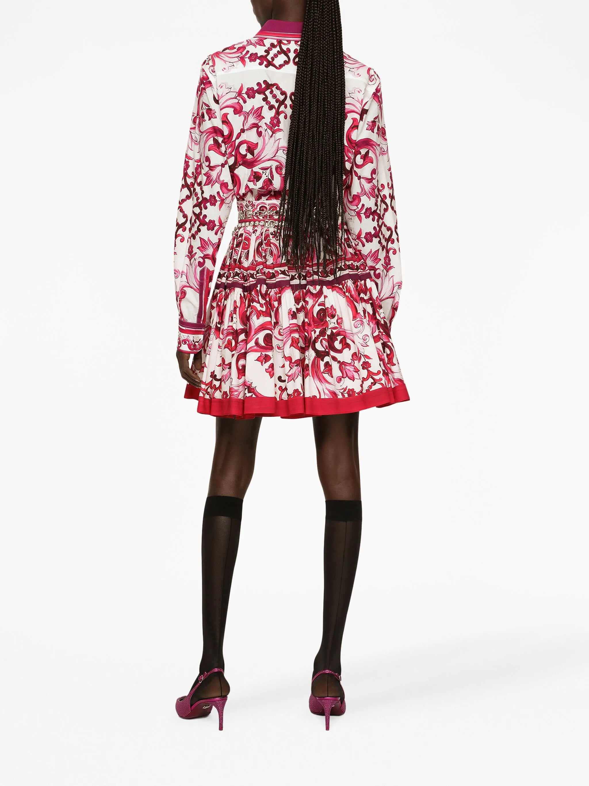 Majolica-print pleated skirt