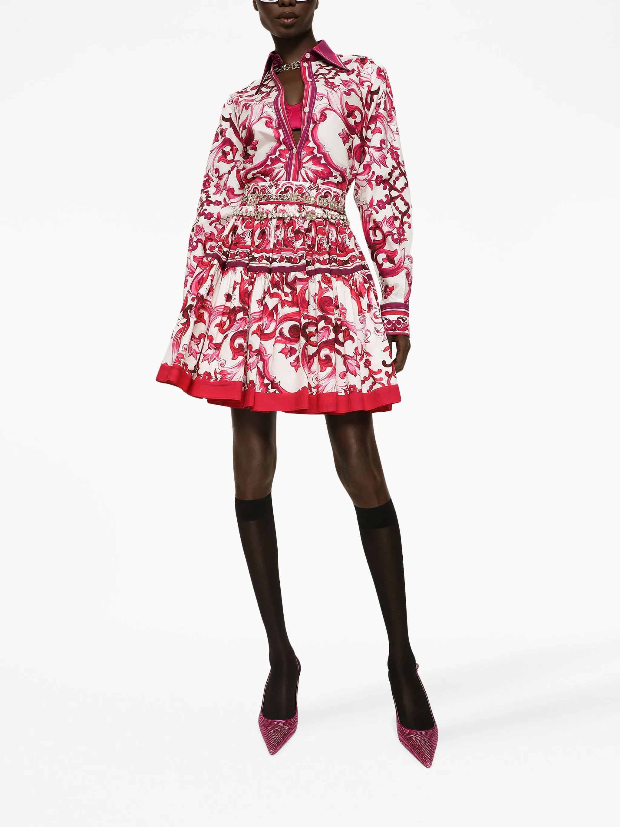 Majolica-print pleated skirt