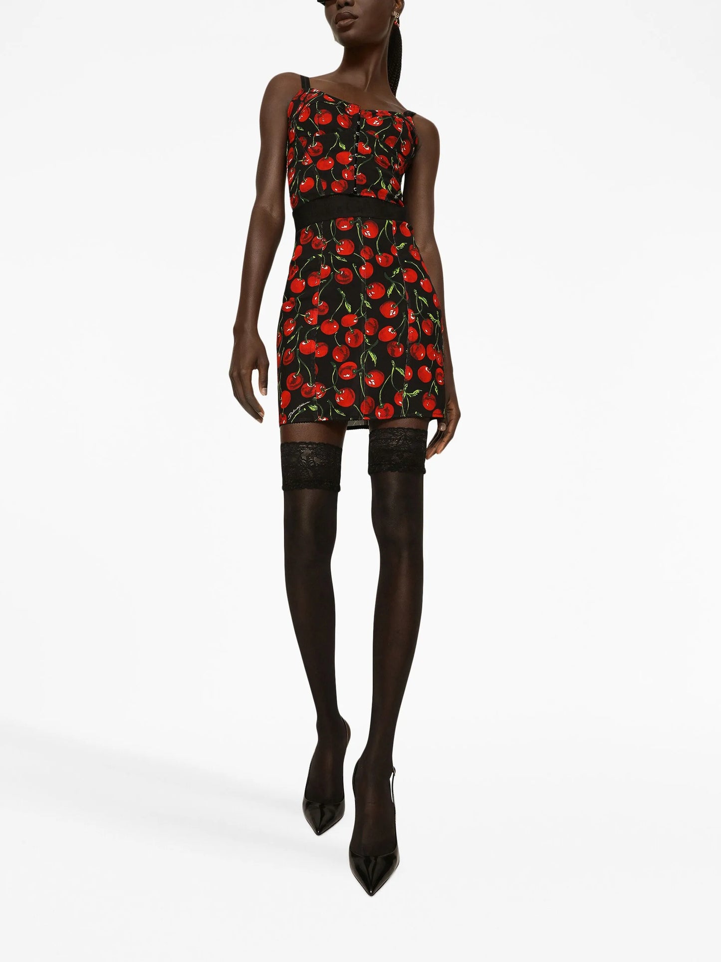cherry-print high-waist miniskirt