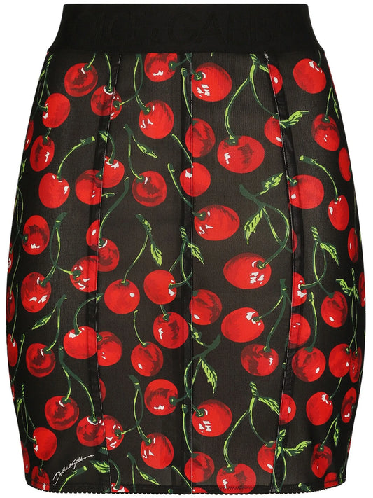 cherry-print high-waist miniskirt