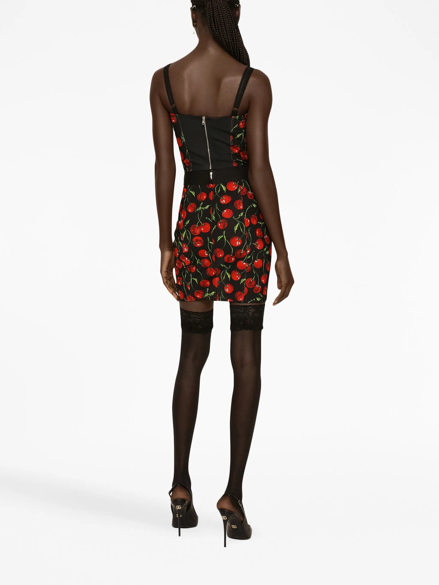 cherry-print high-waist miniskirt