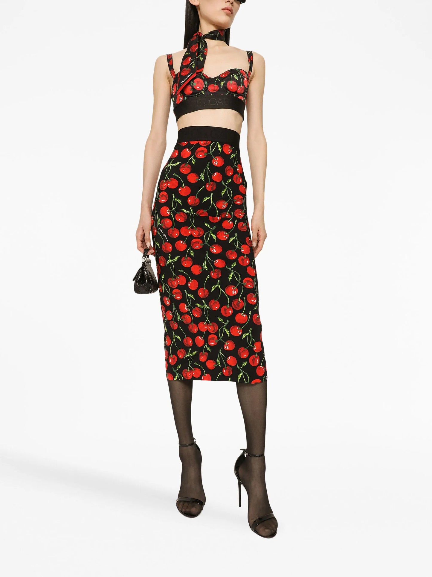 cherry-print midi pencil skirt