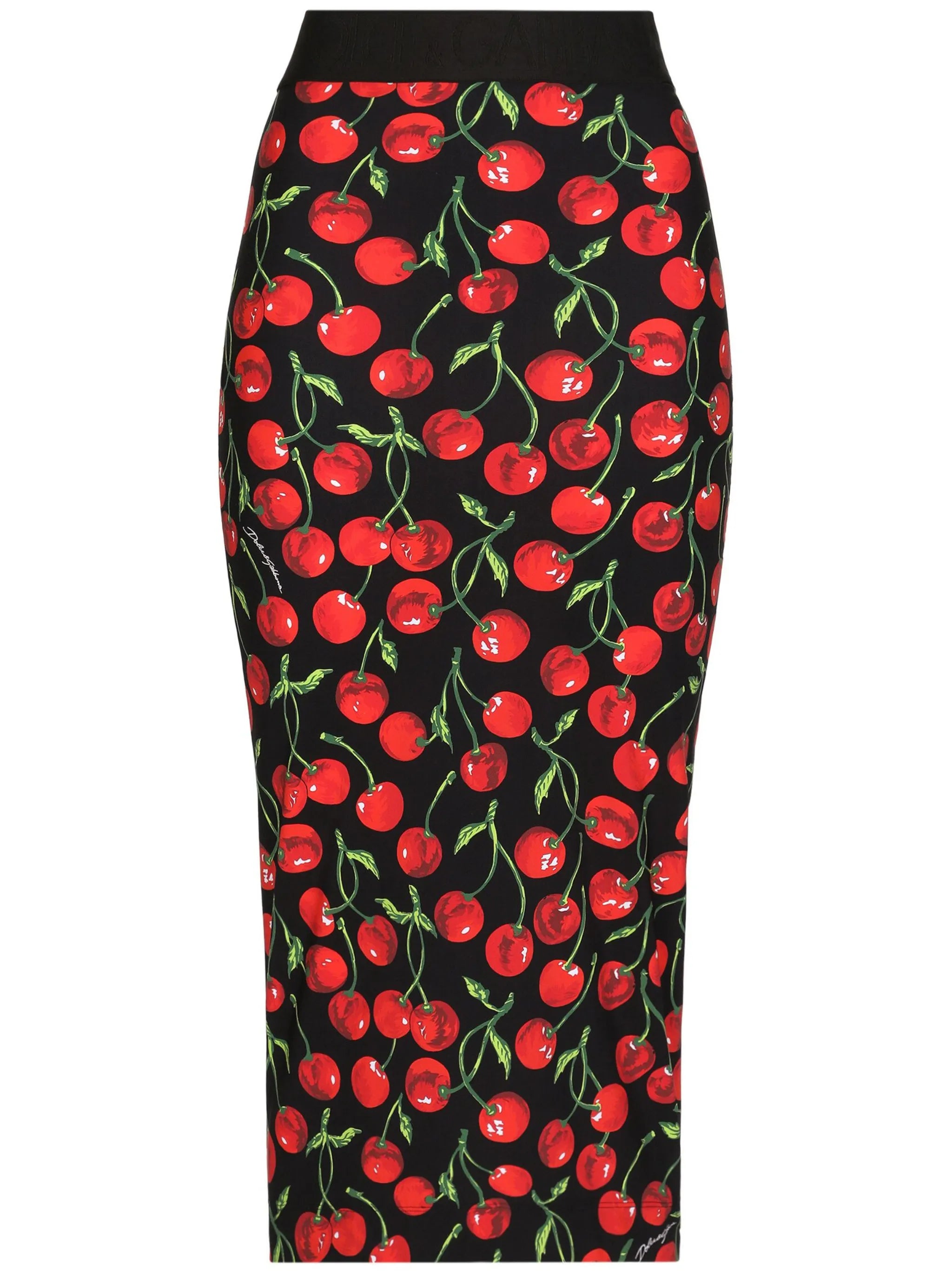 cherry-print midi pencil skirt
