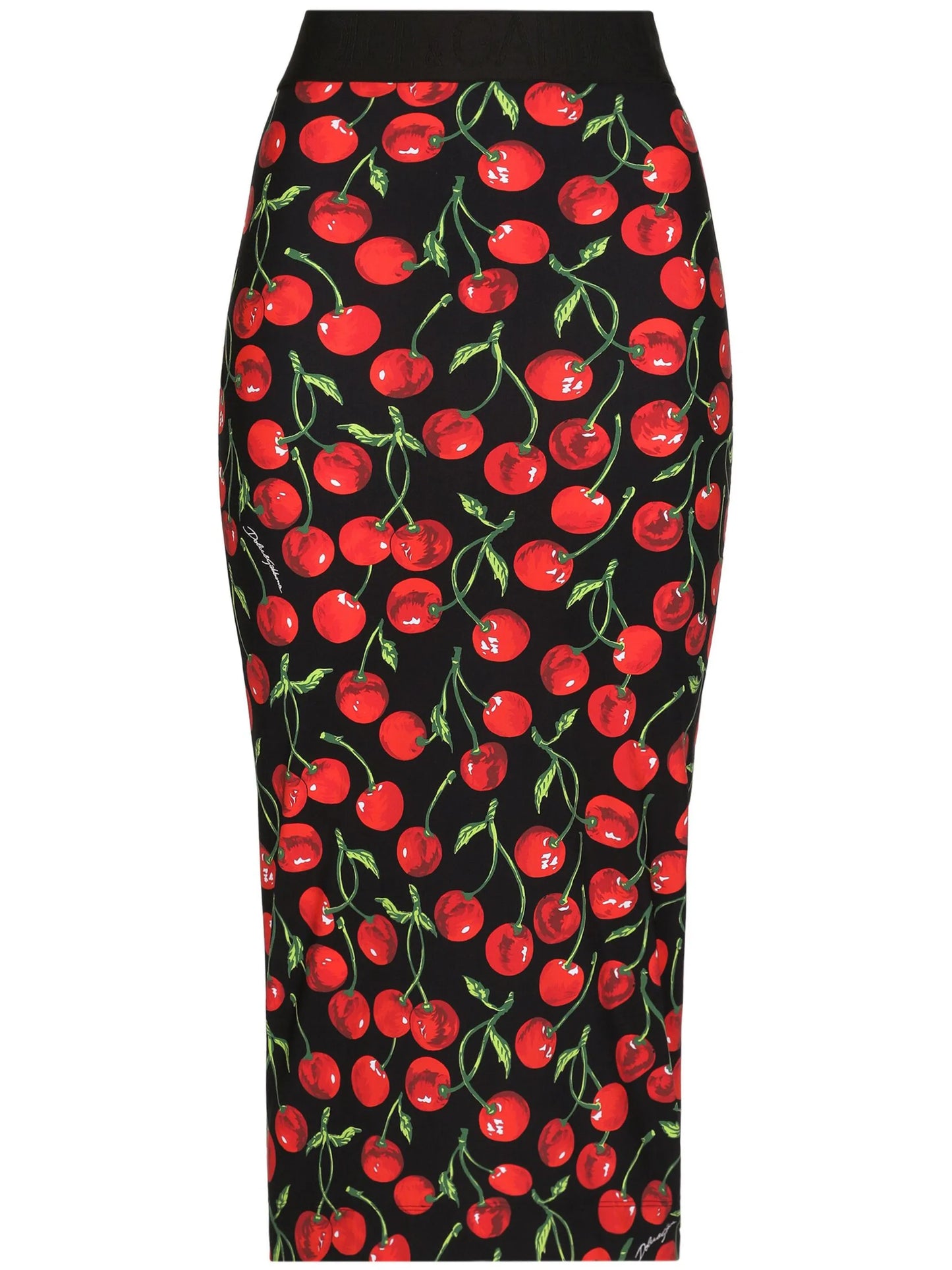 cherry-print midi pencil skirt