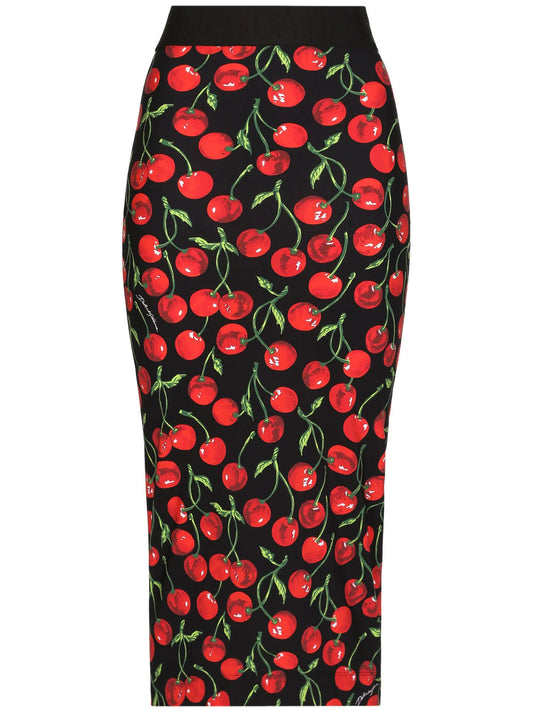 cherry-print midi pencil skirt