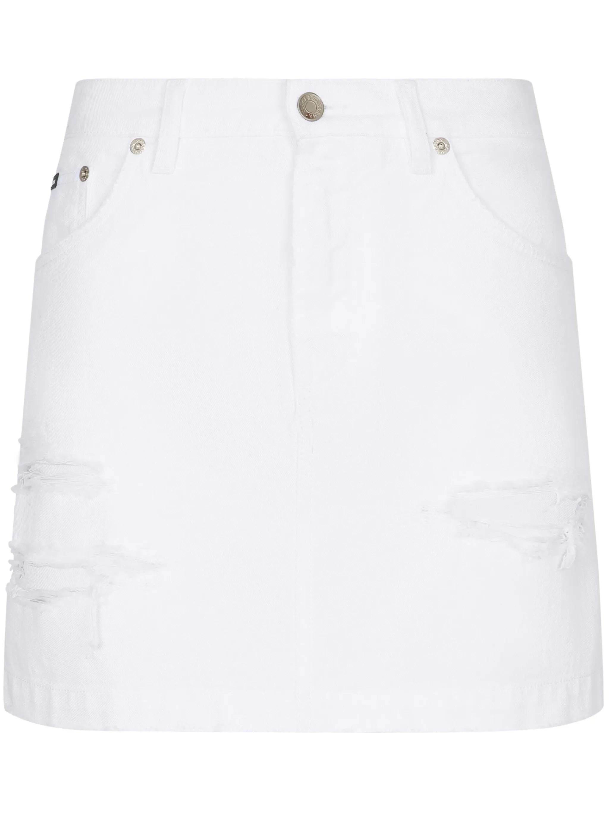 distressed denim miniskirt