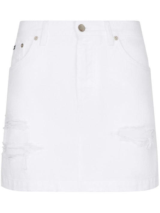 distressed denim miniskirt