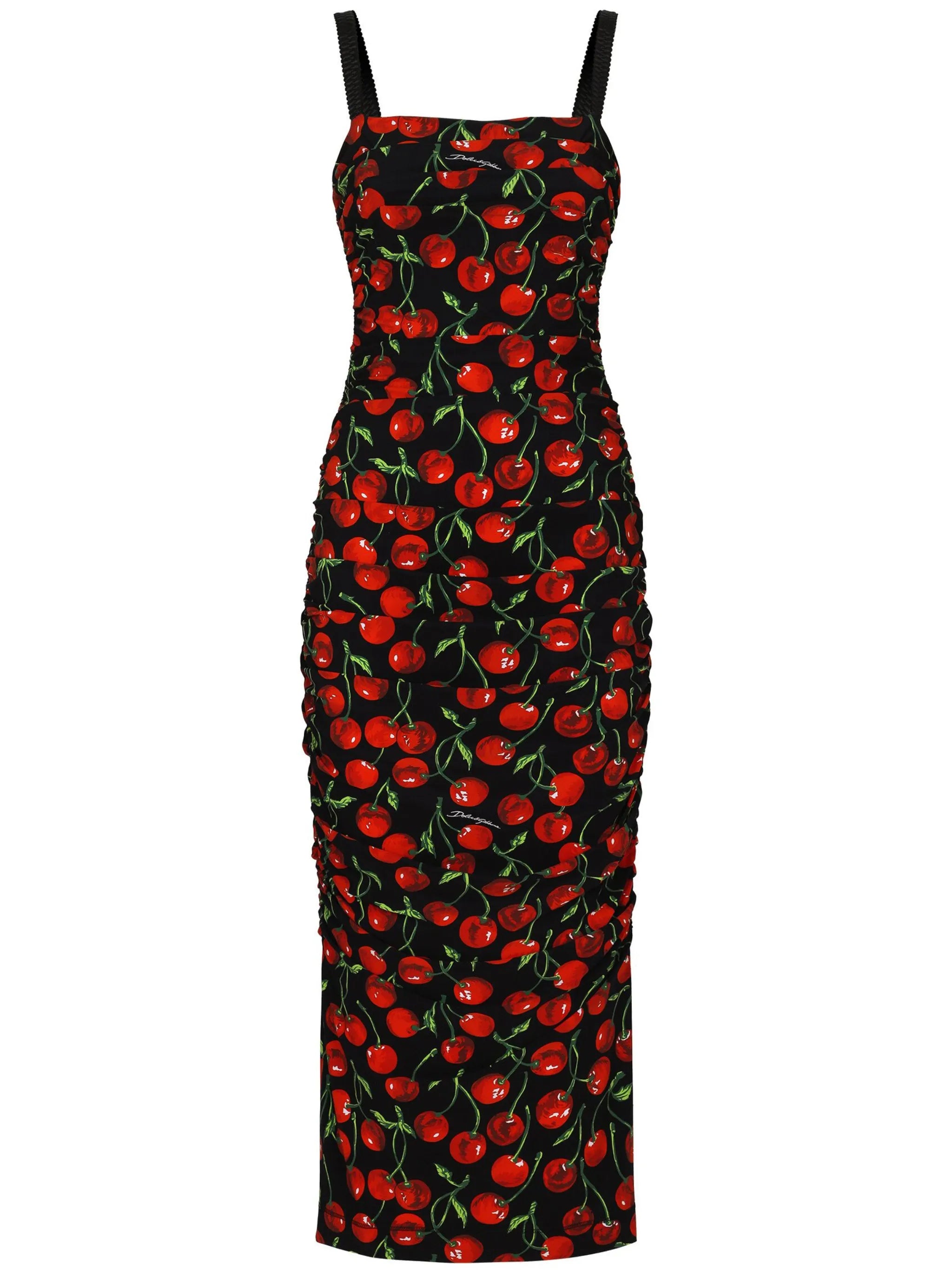 cherry-print midi dress