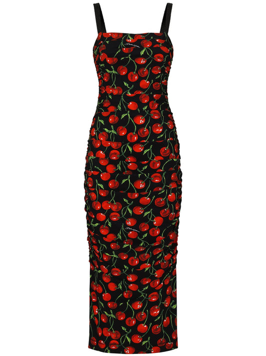 cherry-print midi dress