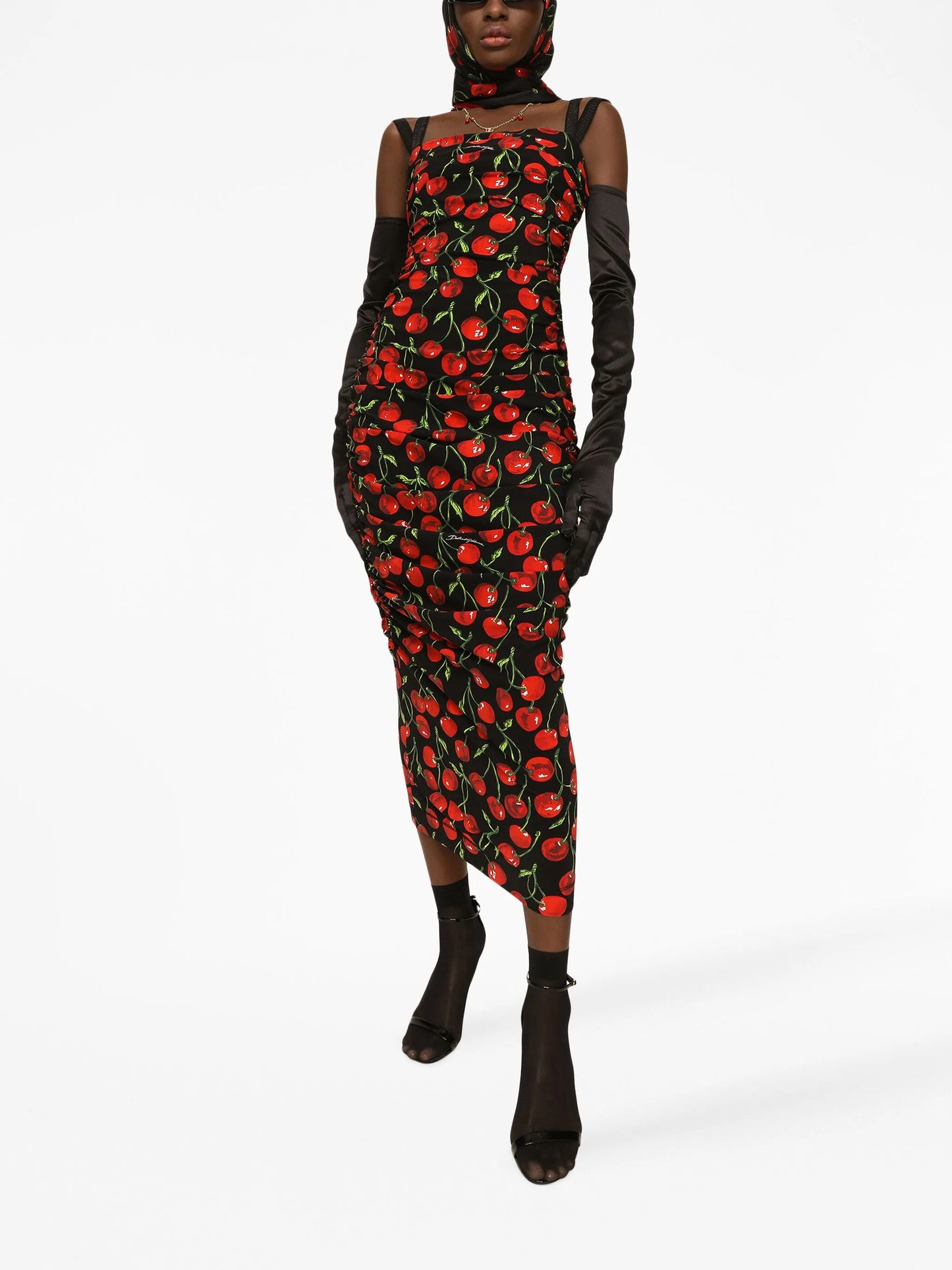 cherry-print midi dress