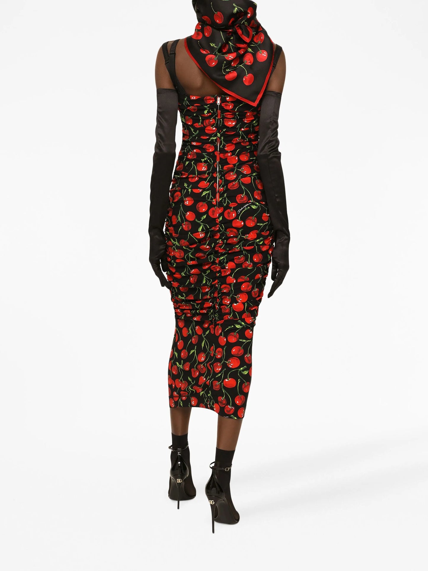 cherry-print midi dress