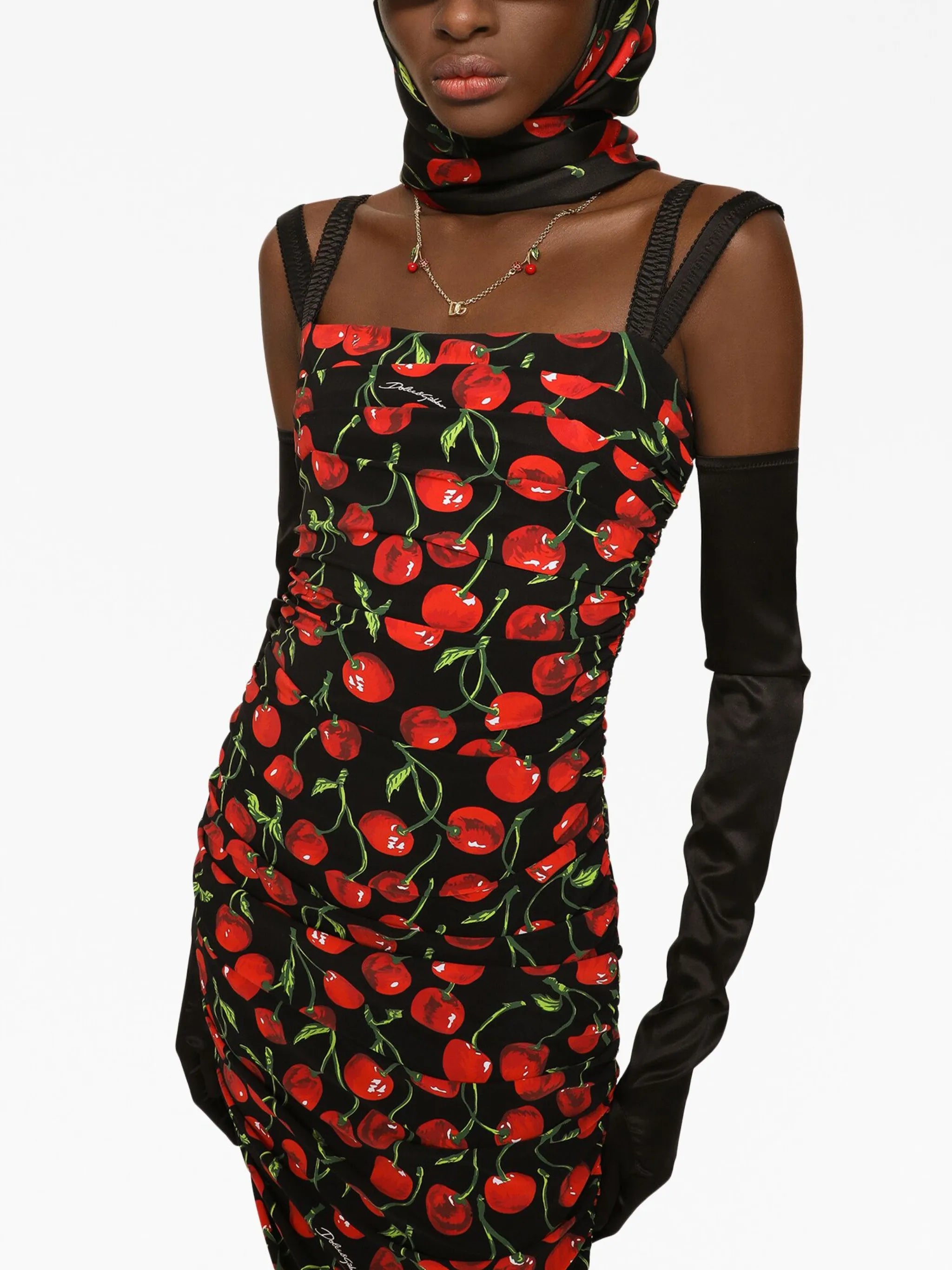cherry-print midi dress