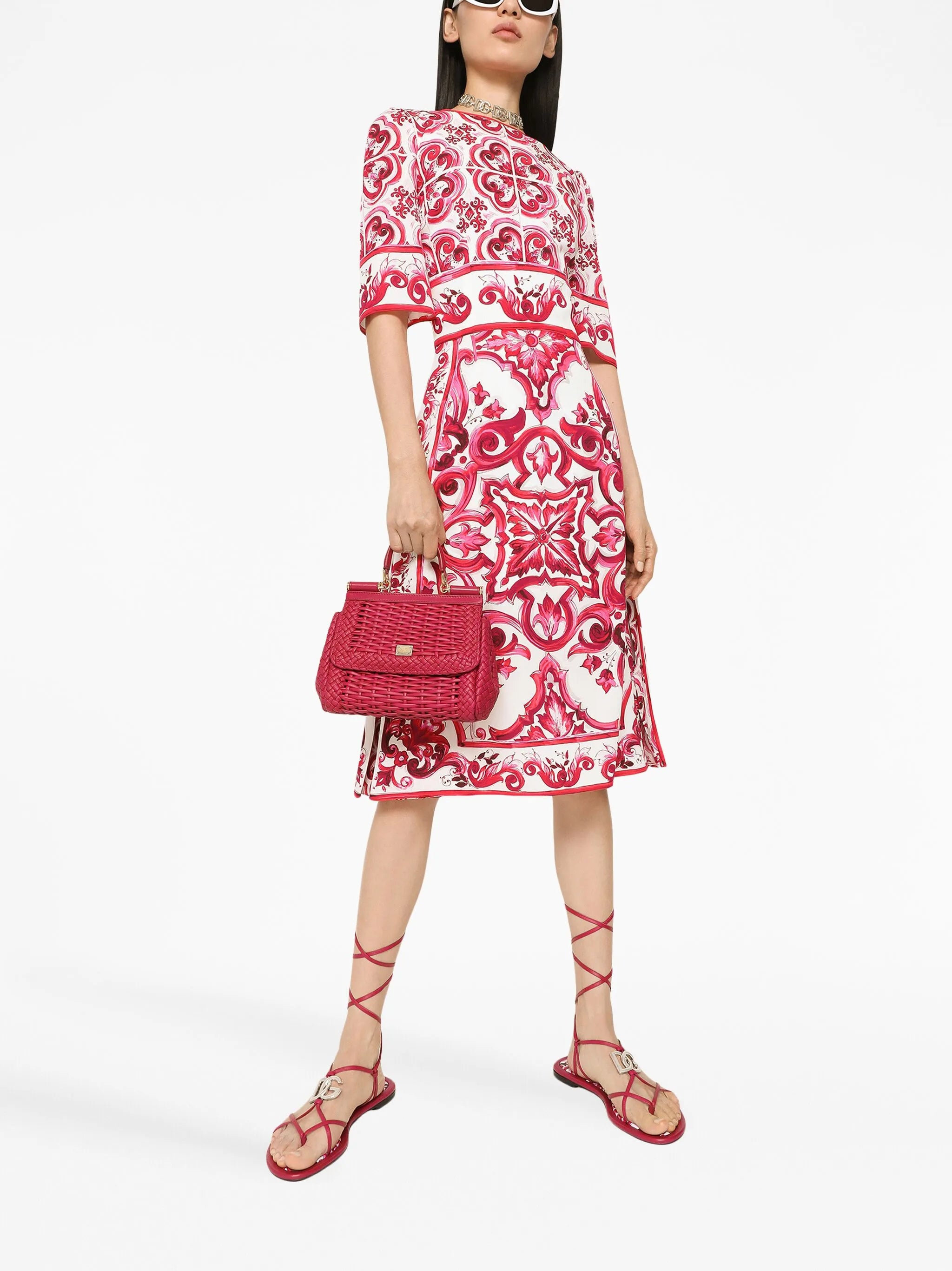 Majolica-print midi dress