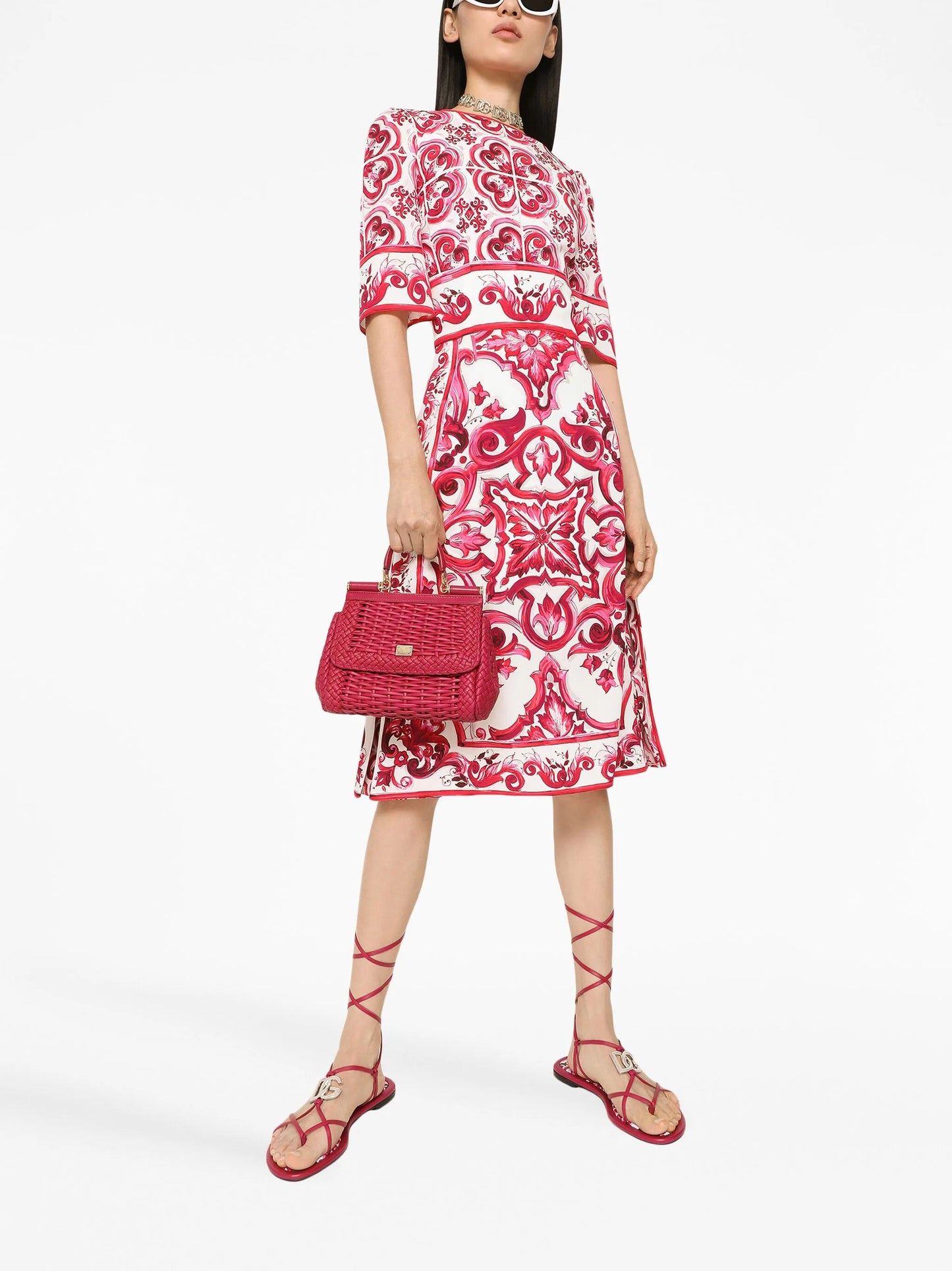 Majolica-print midi dress