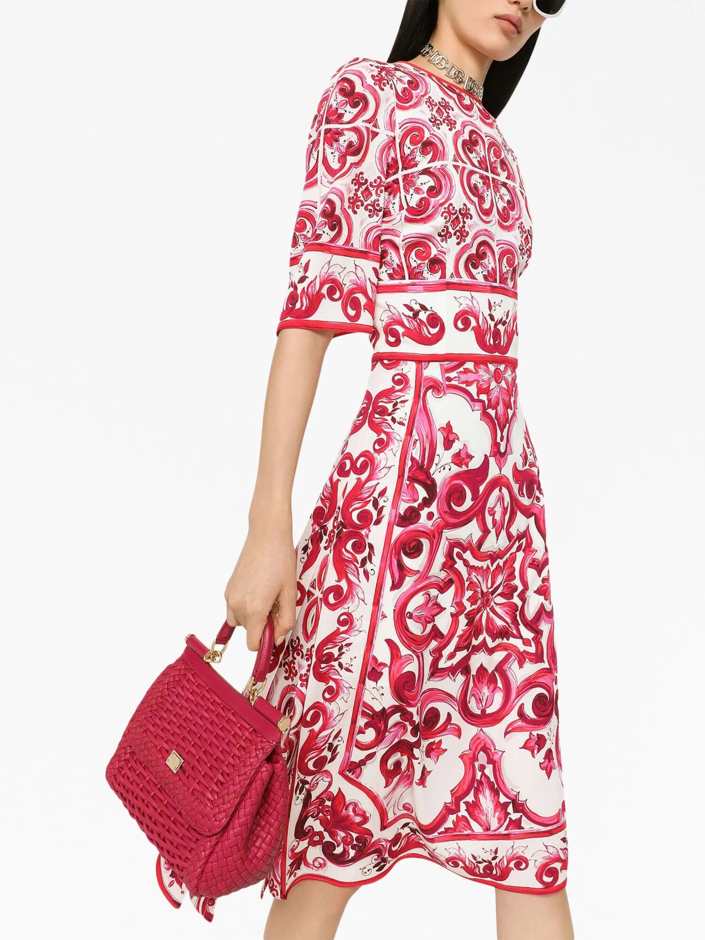 Majolica-print midi dress