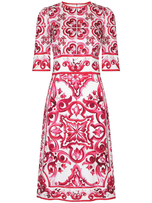 Majolica-print midi dress