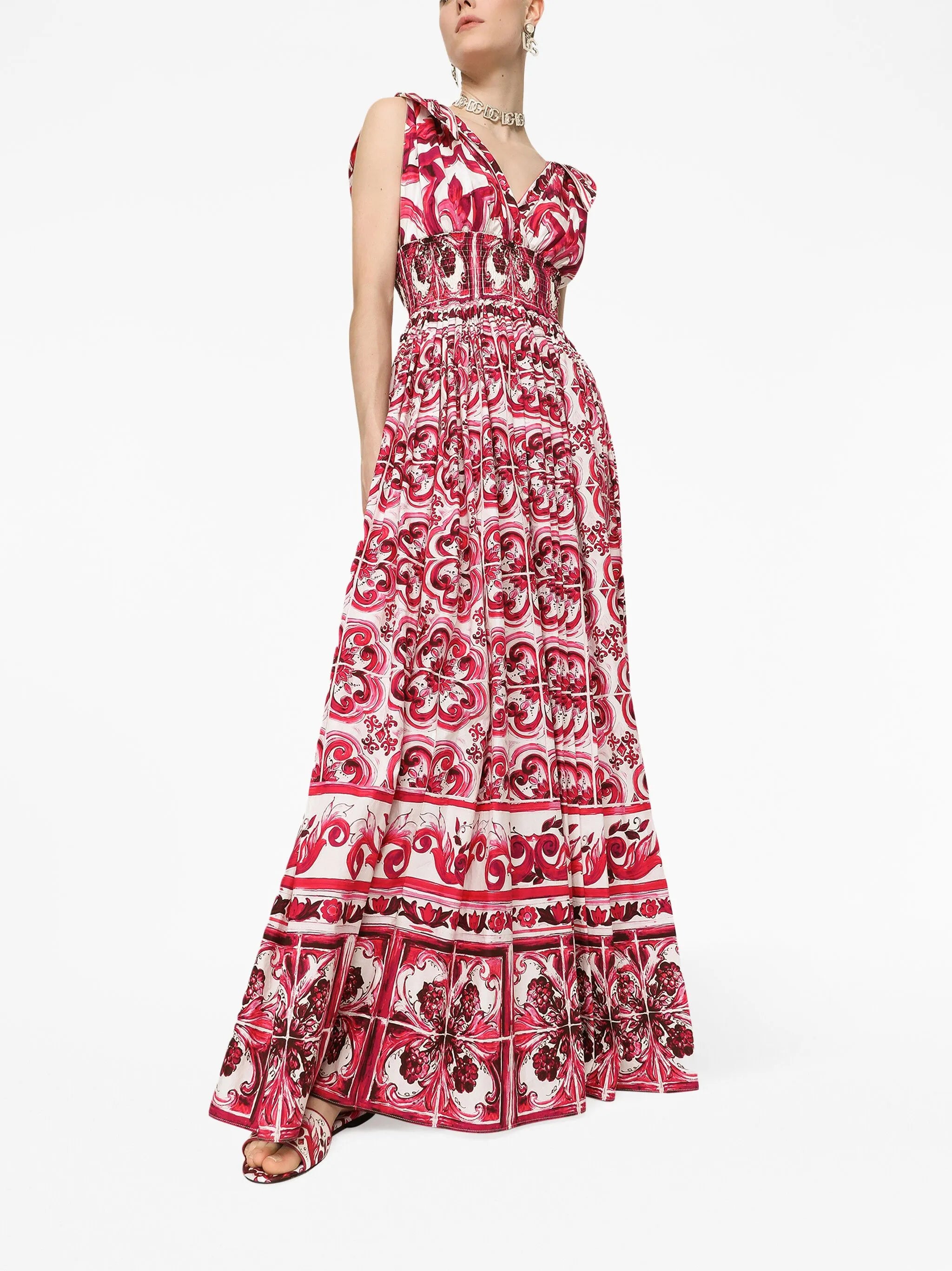 Majolica-print poplin maxi dress